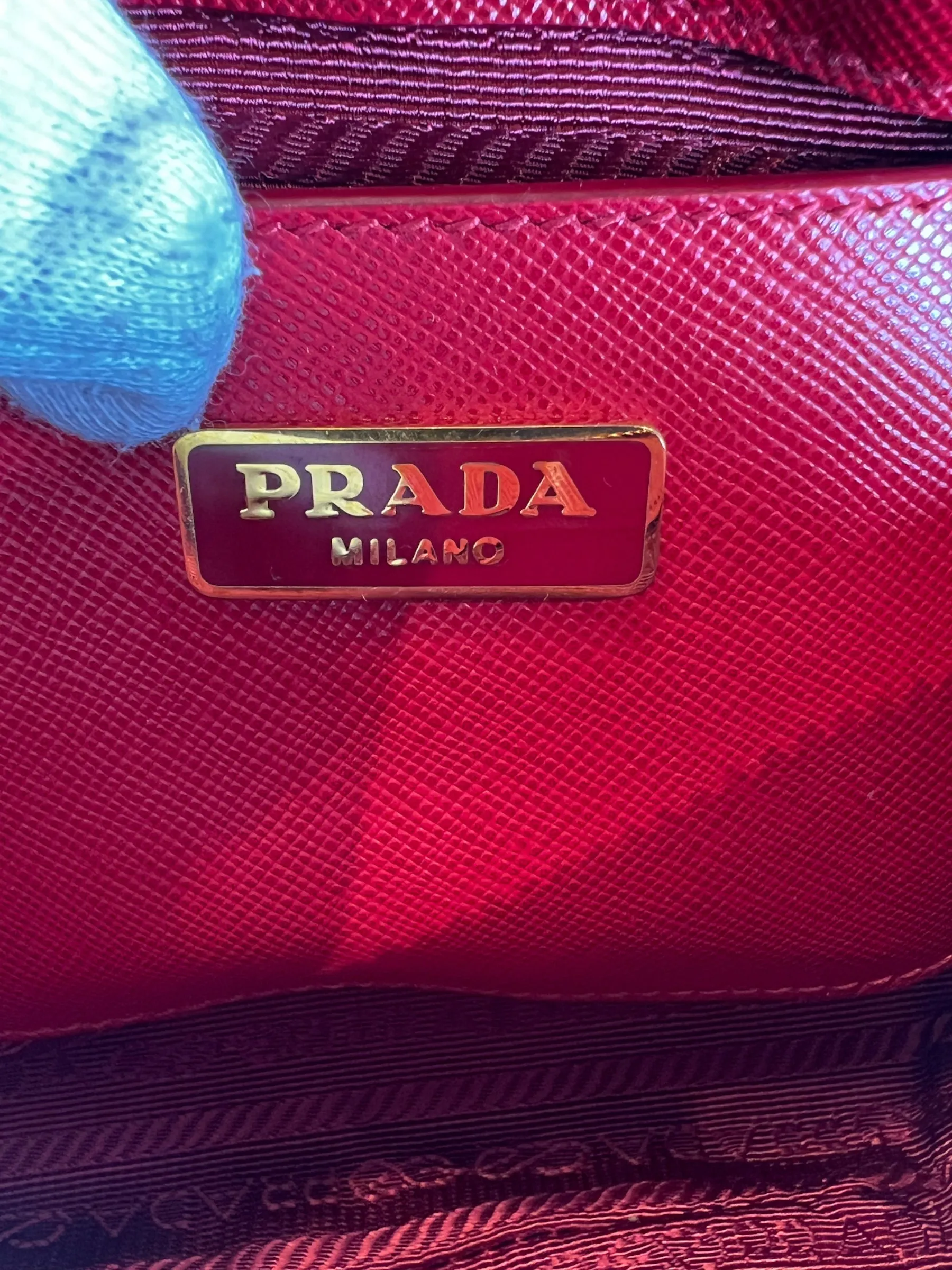 Prada Red Saffiano Leather Mini Double Zip Crossbody