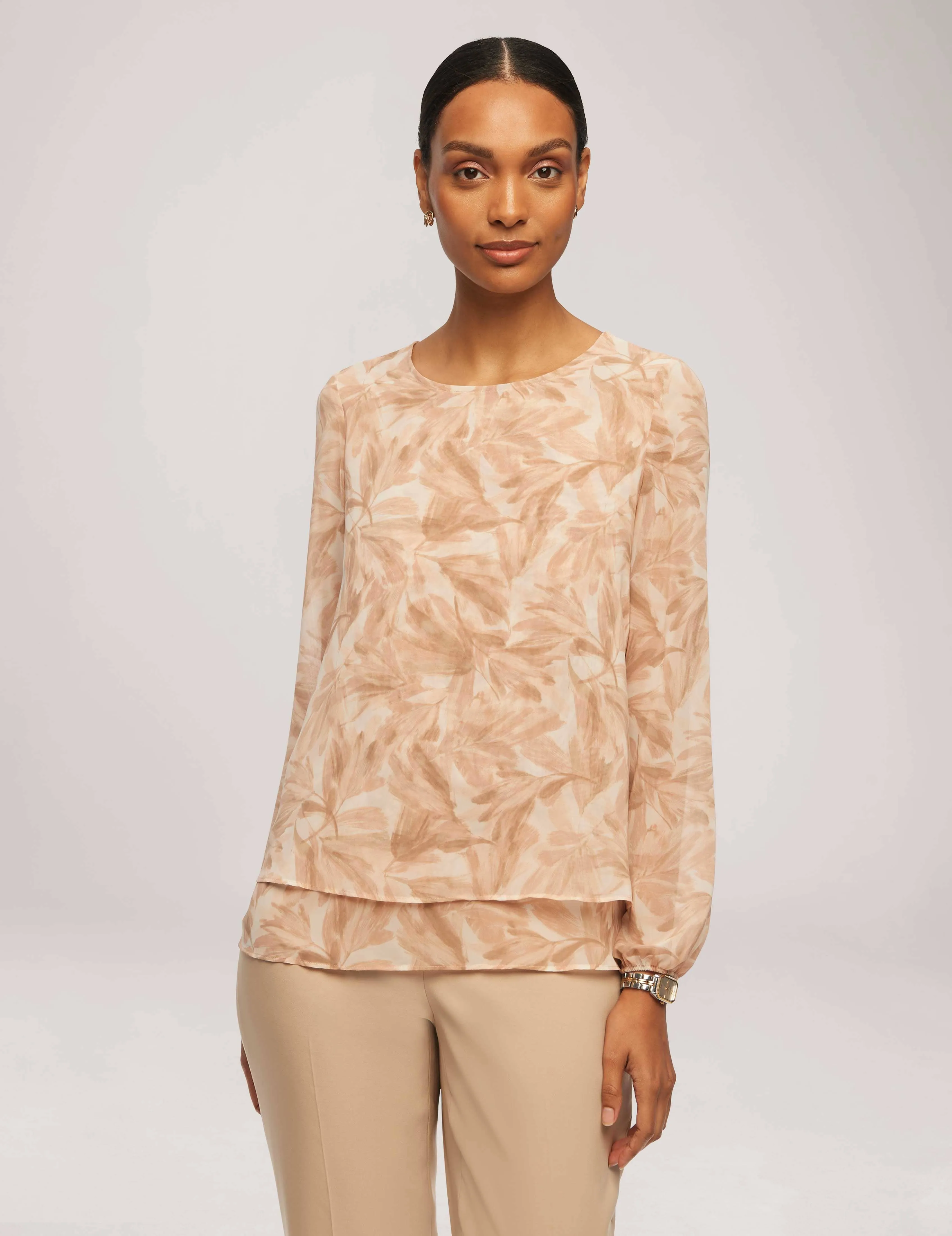 Printed Long Sleeve Double Layer Blouse - Sale