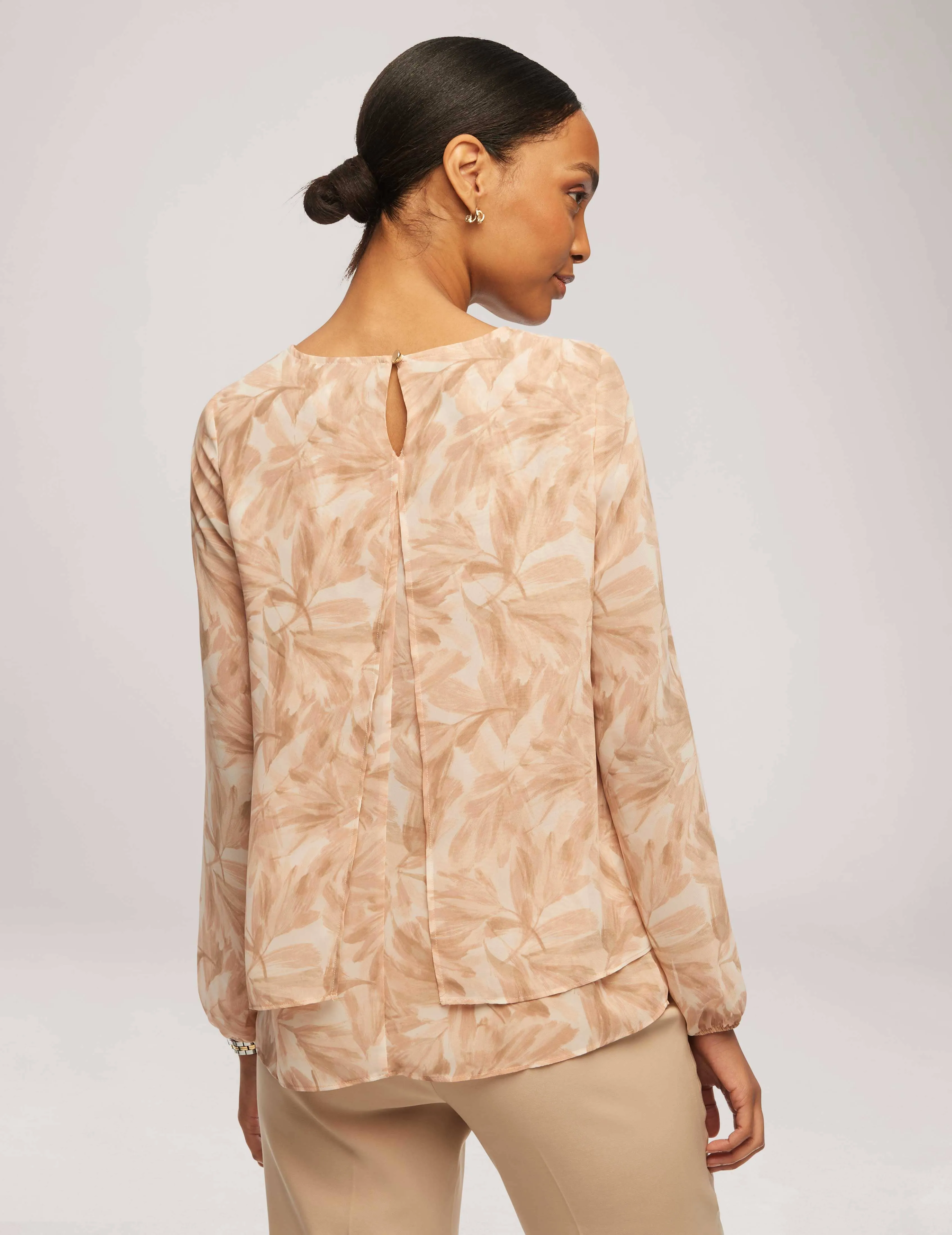 Printed Long Sleeve Double Layer Blouse - Sale