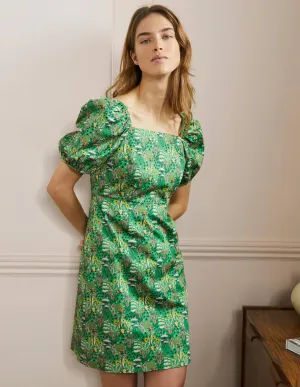 Puff Sleeve Mini Dress-Rich Emerald. Wildflower Bloom