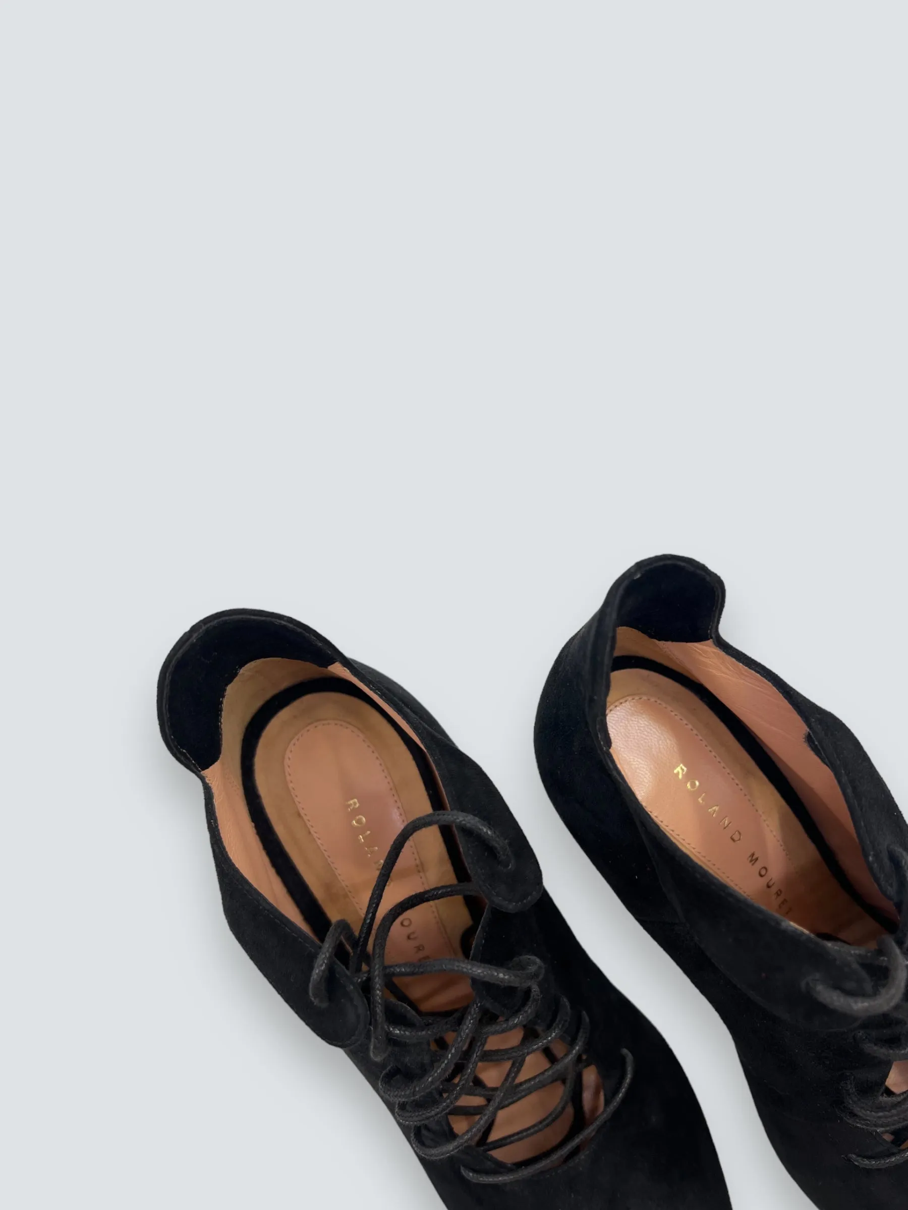 Roland Mouret Black Lace Up Suede Heels - UK 37.5
