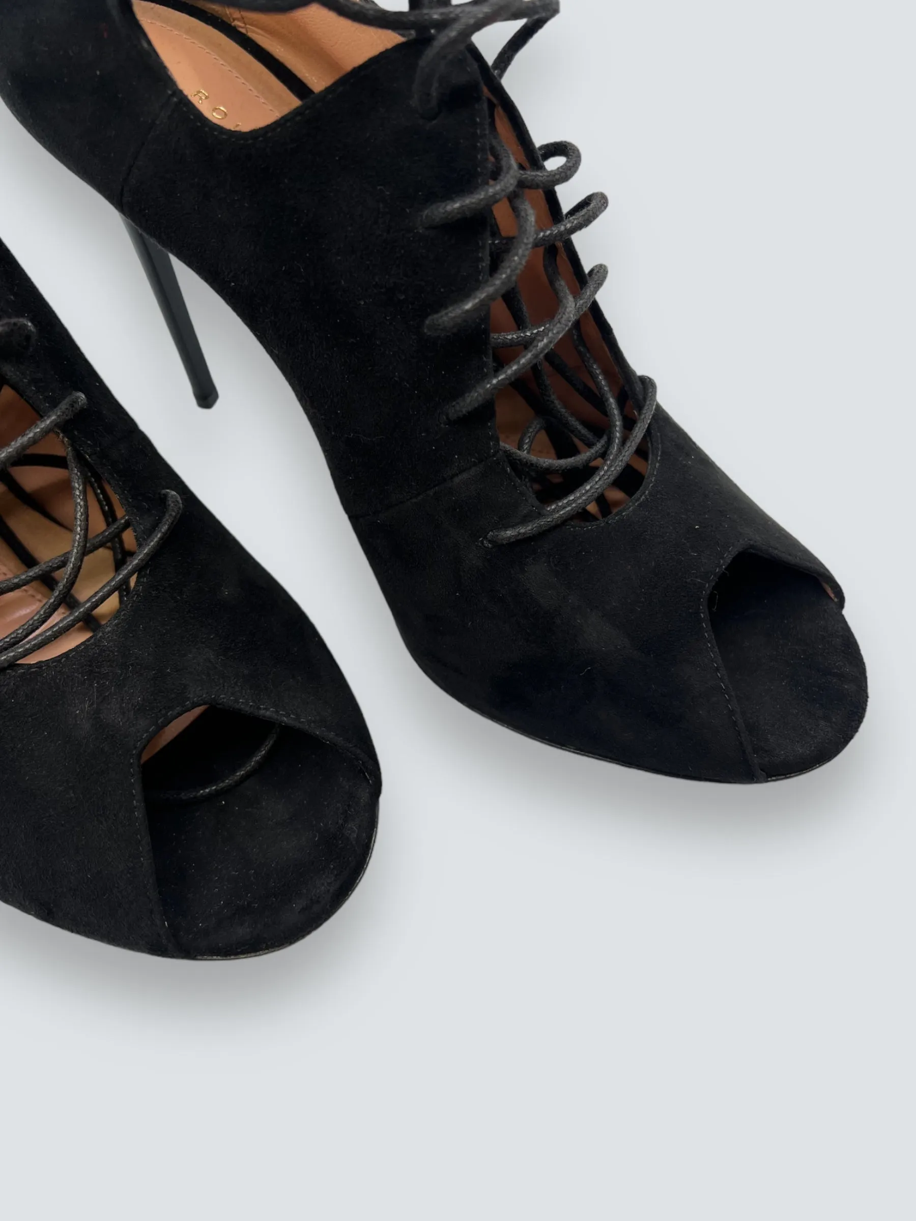 Roland Mouret Black Lace Up Suede Heels - UK 37.5