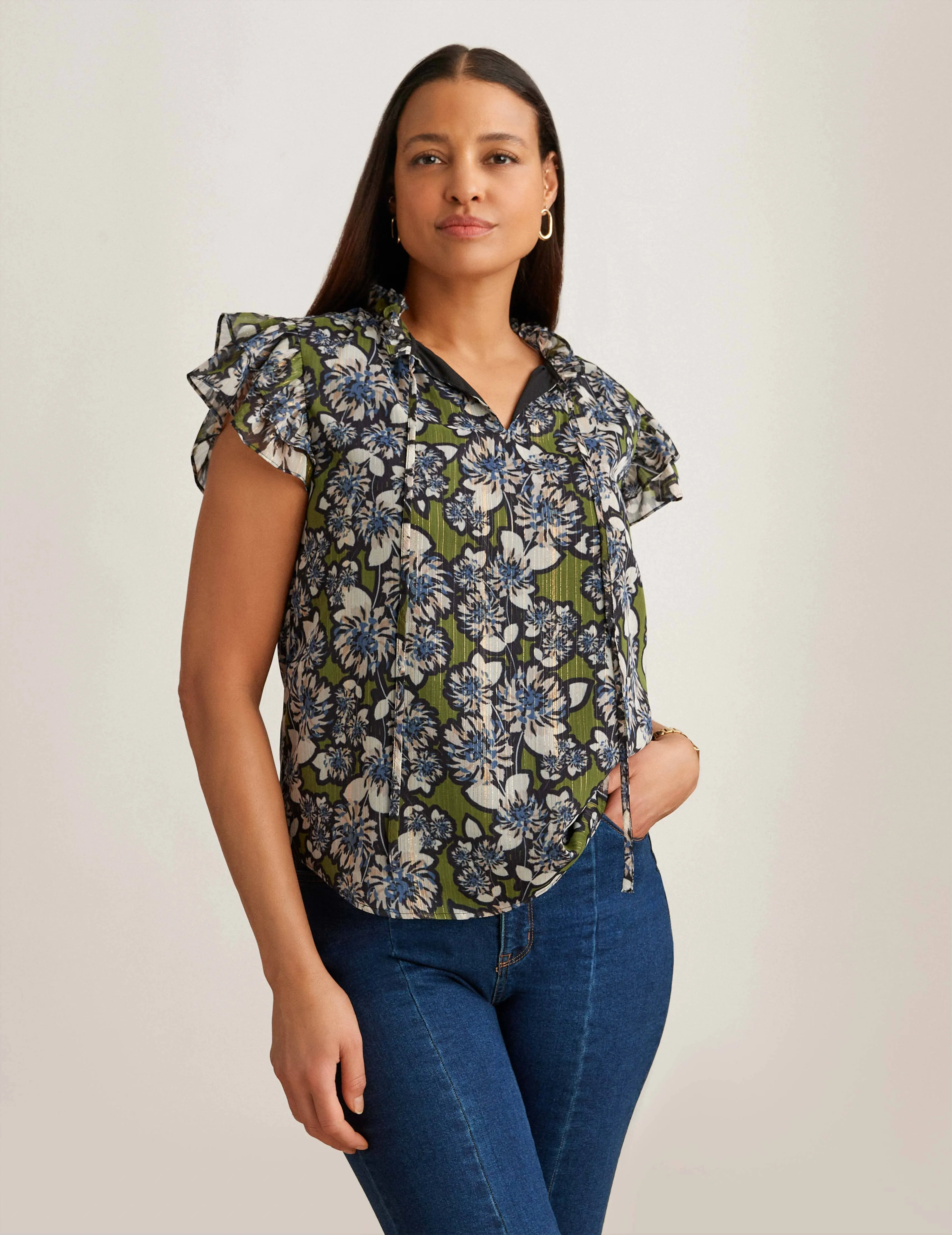 Ruffle Sleeve Tie Blouse - Sale