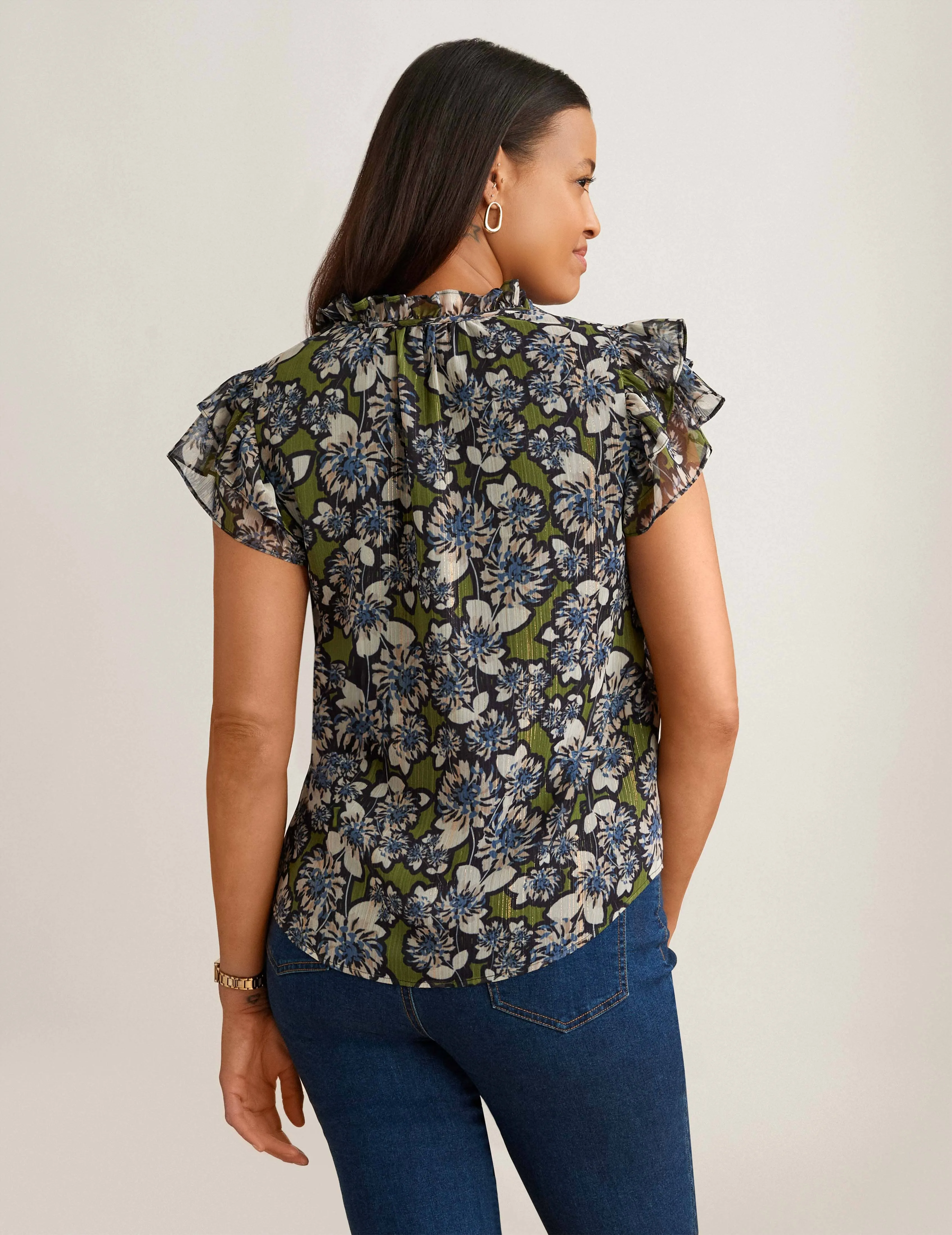 Ruffle Sleeve Tie Blouse - Sale