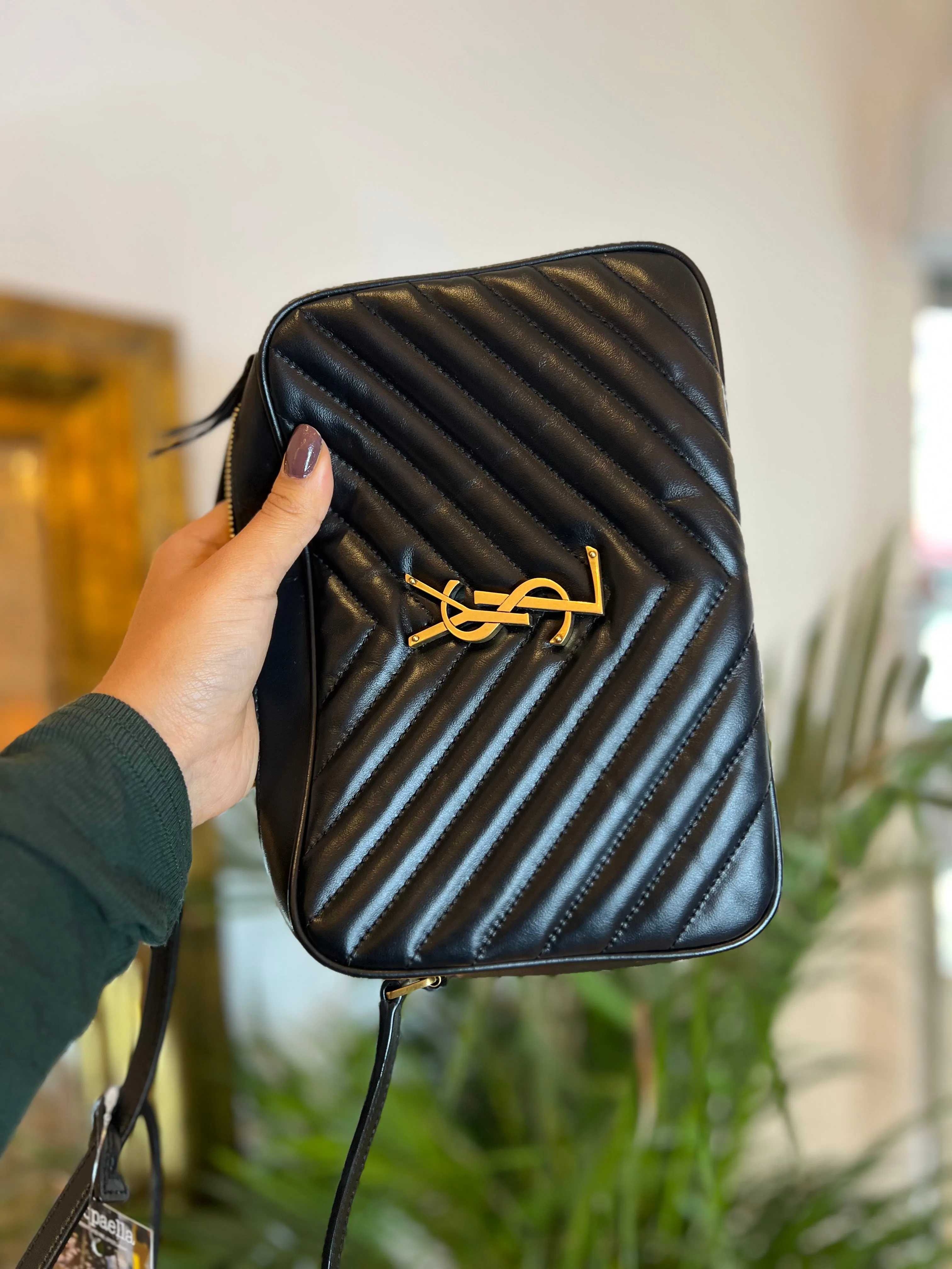 Saint Laurent Black Chevron Leather Lou Camera Bag