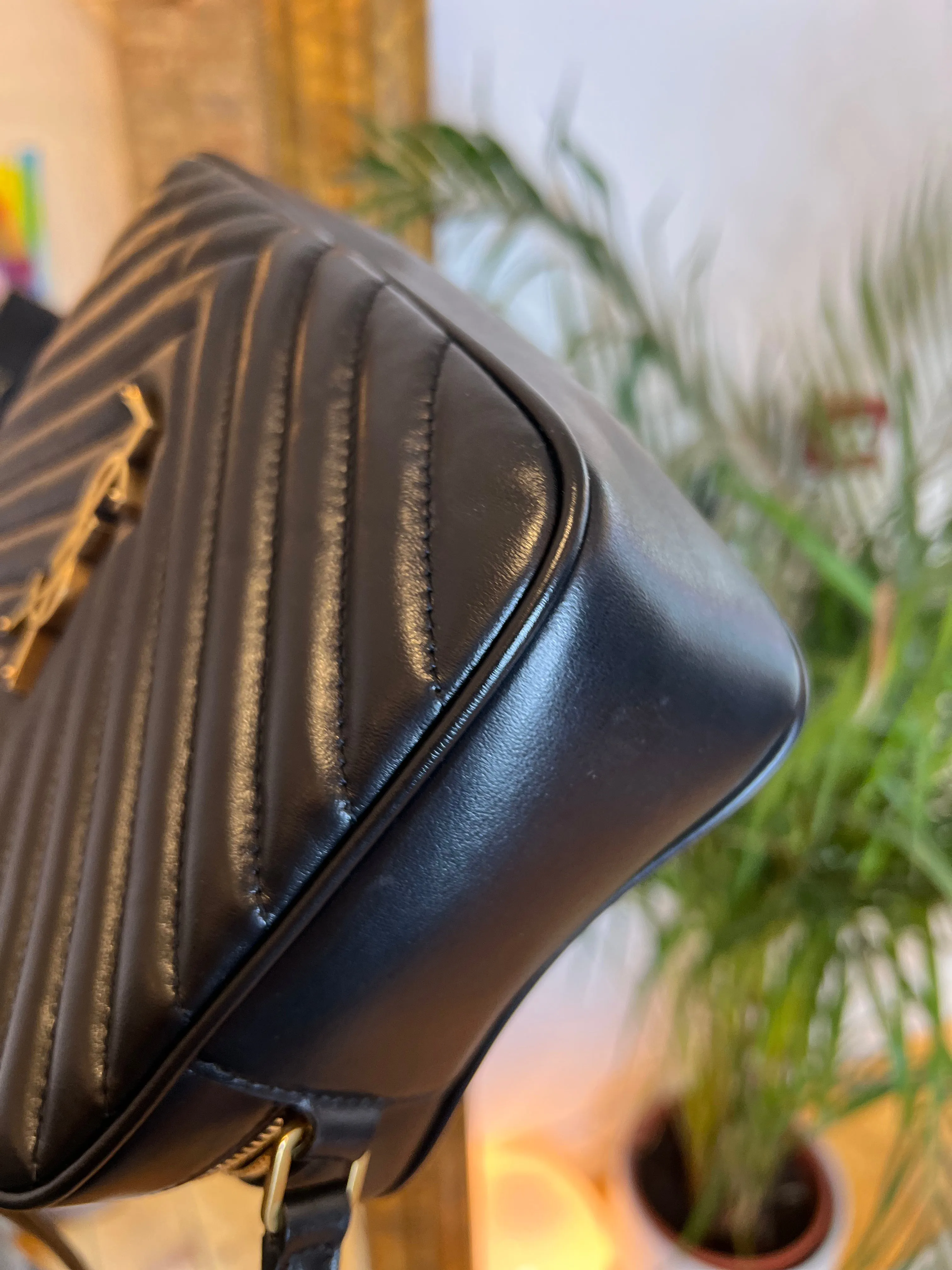 Saint Laurent Black Chevron Leather Lou Camera Bag