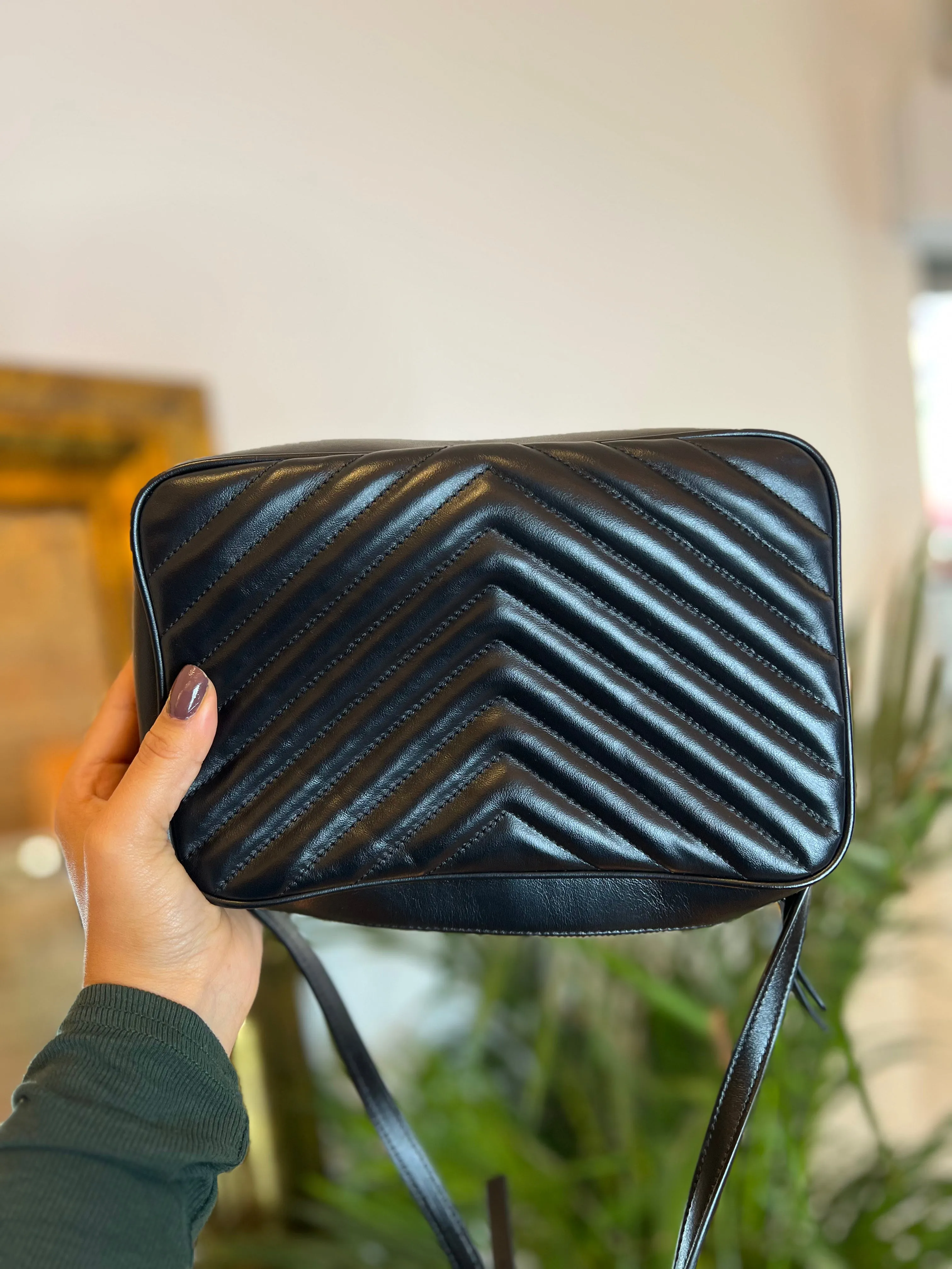 Saint Laurent Black Chevron Leather Lou Camera Bag
