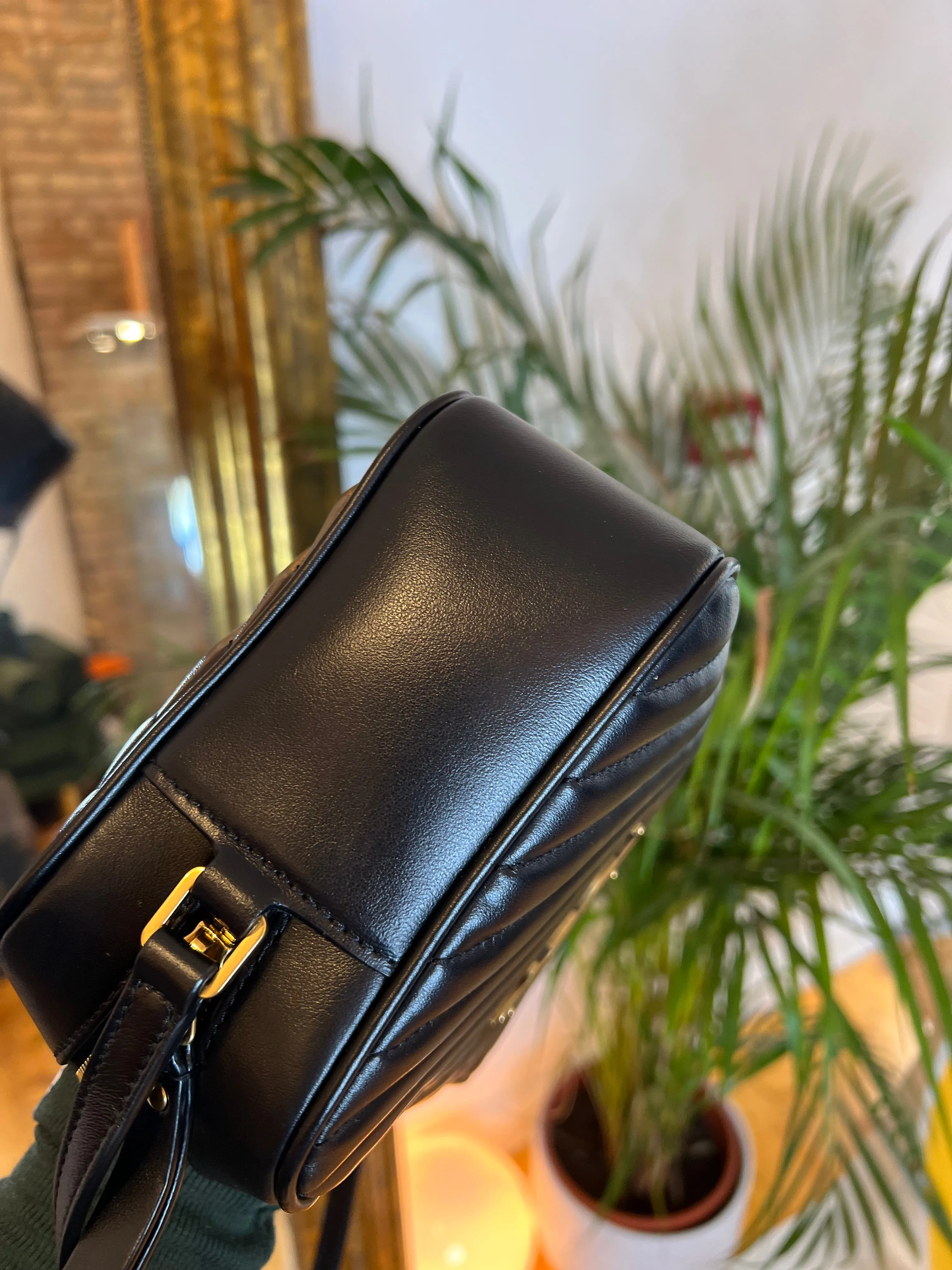 Saint Laurent Black Chevron Leather Lou Camera Bag