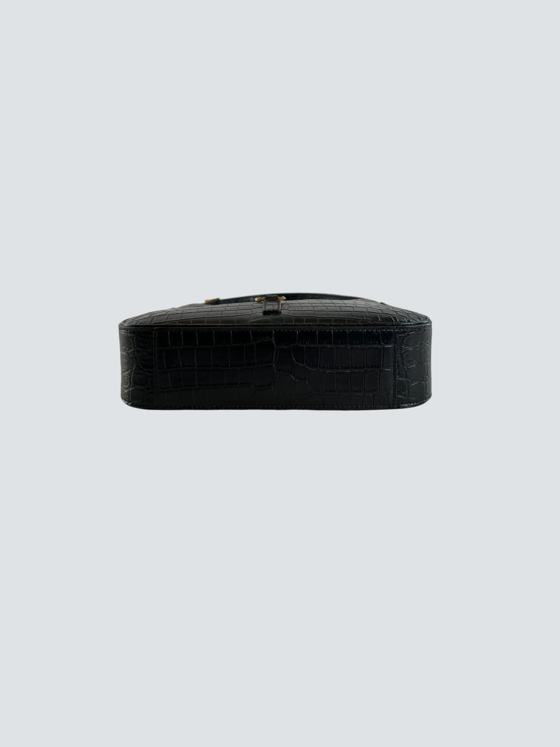 Saint Laurent Black Croc Effect Leather Shoulder Bag