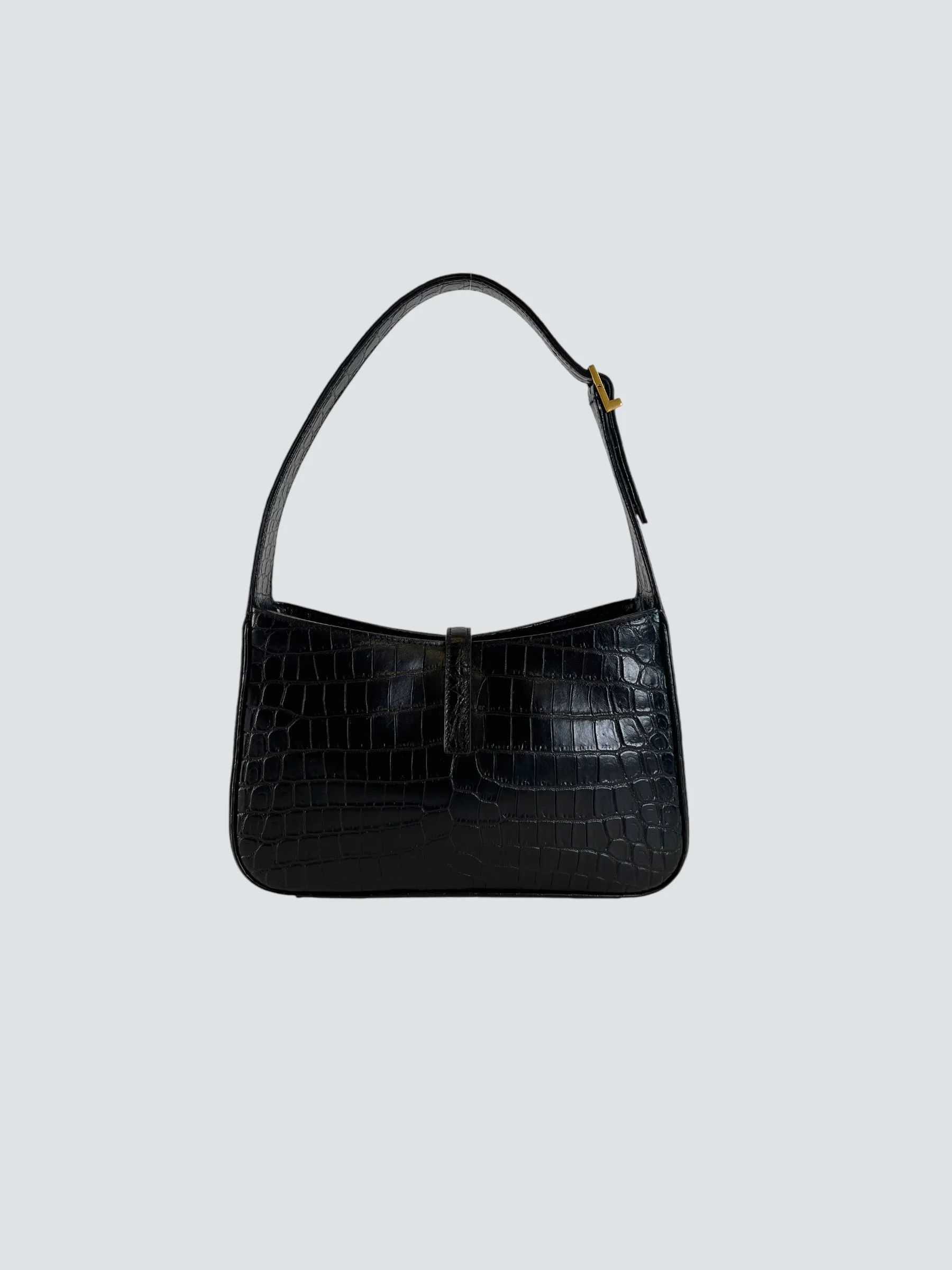 Saint Laurent Black Croc Effect Leather Shoulder Bag