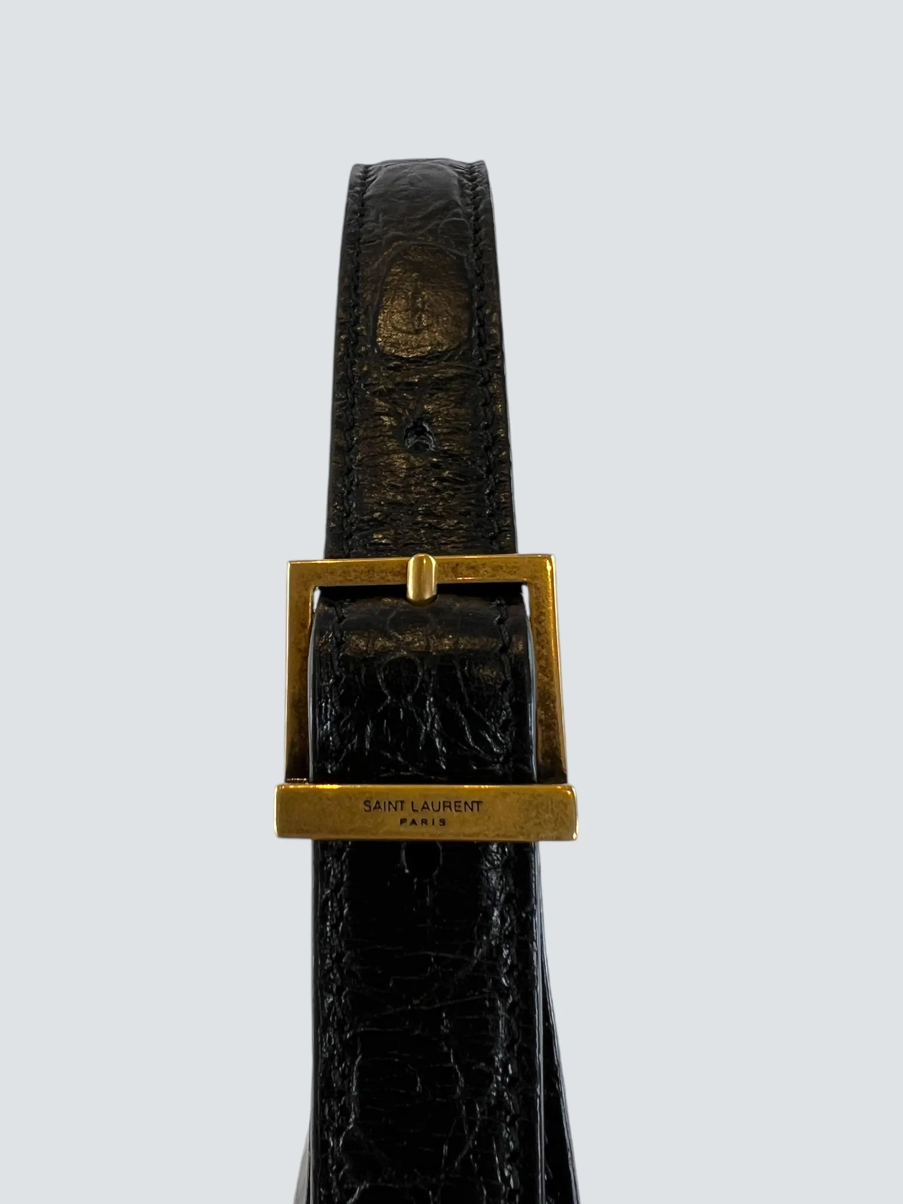 Saint Laurent Black Croc Effect Leather Shoulder Bag