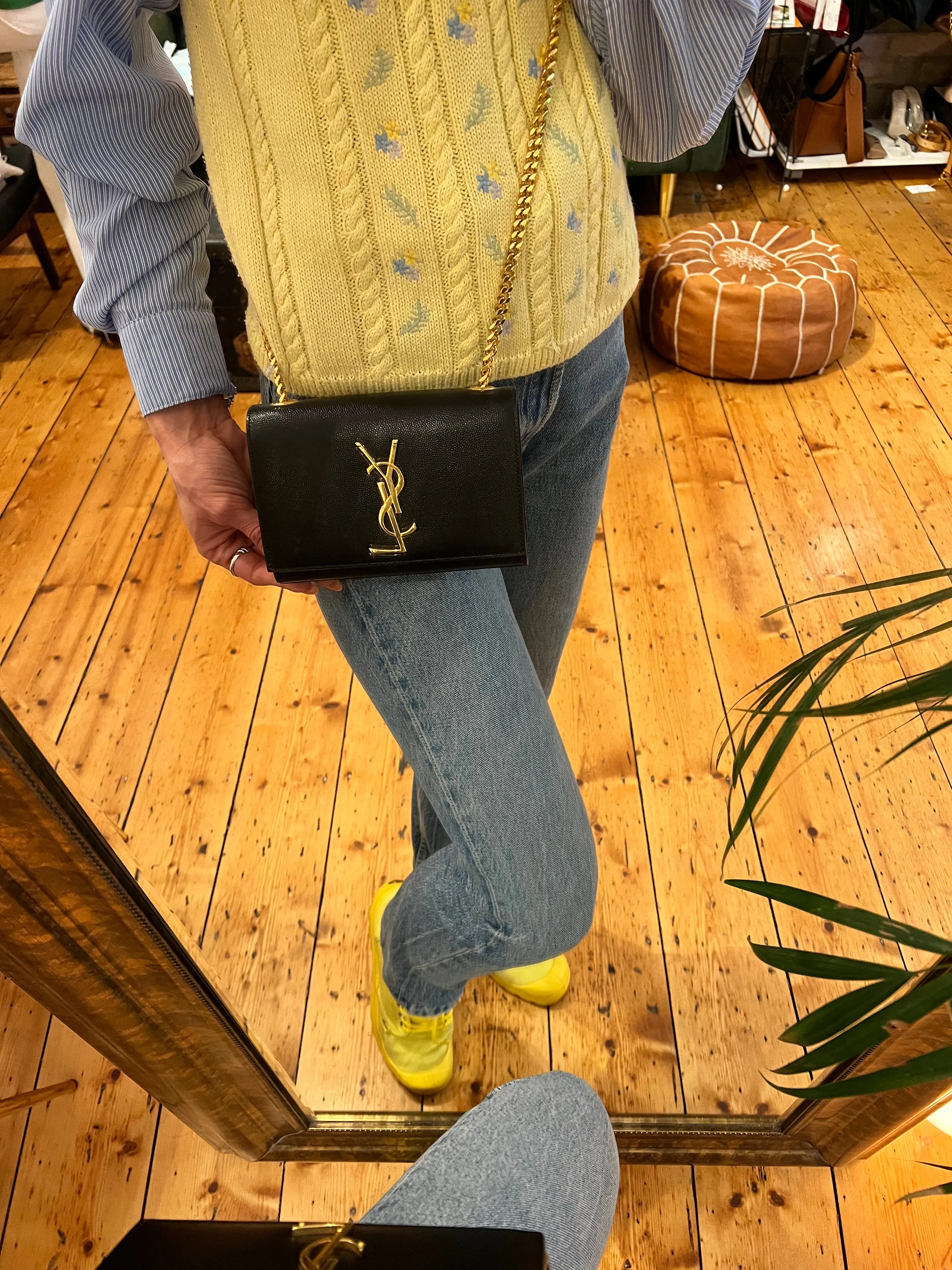 Saint Laurent Black Grained De Powder Small Kate Crossbody