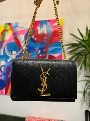 Saint Laurent Black Grained De Powder Small Kate Crossbody