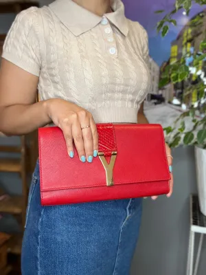 Saint Laurent Red Leather Clutch