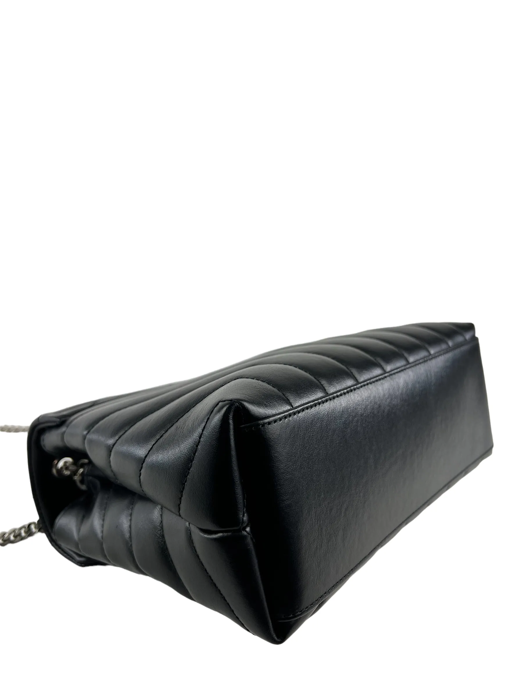 Saint Laurent / YSL Black Chevron Leather Lou Lou Crossbody