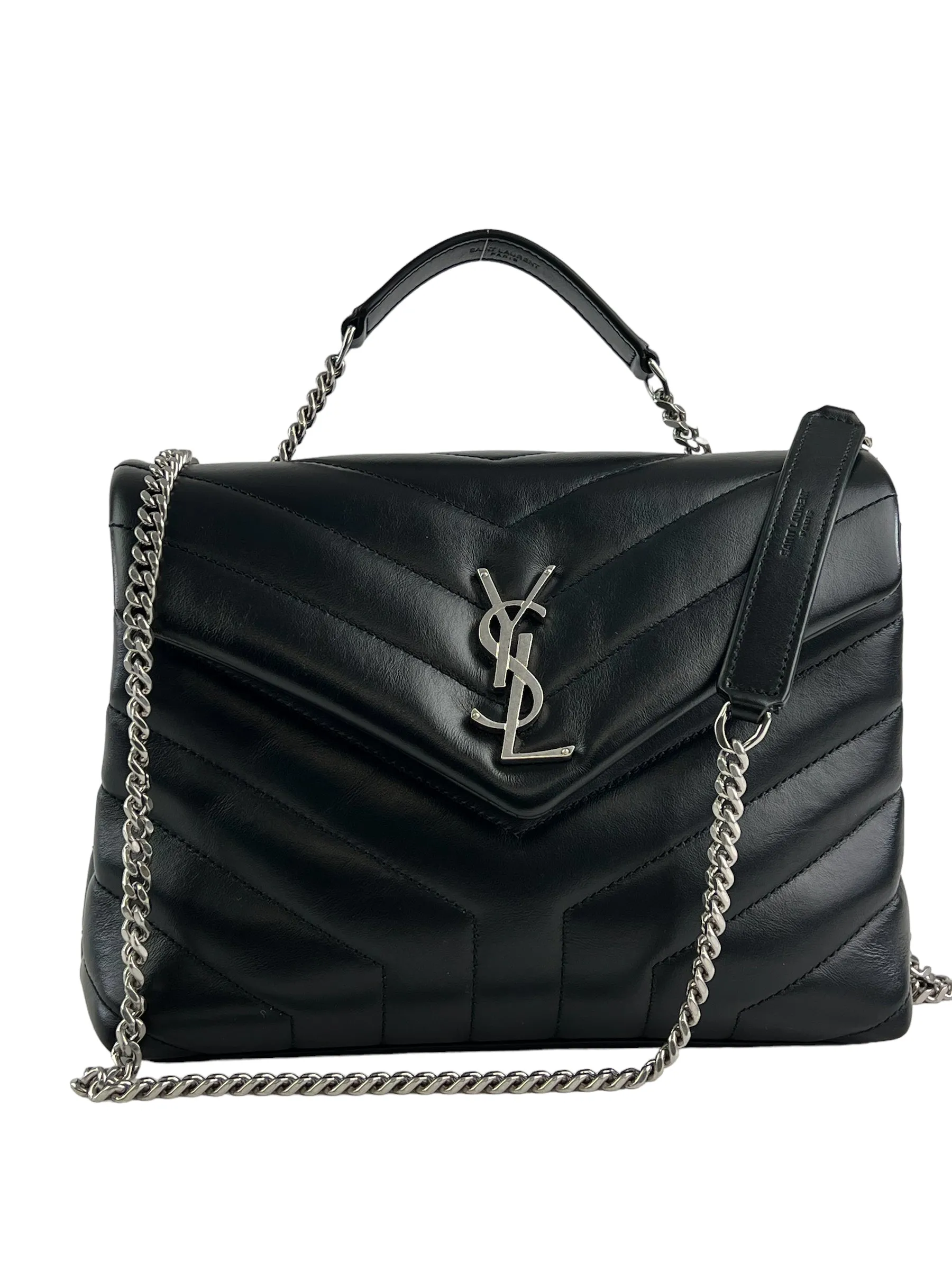 Saint Laurent / YSL Black Chevron Leather Lou Lou Crossbody