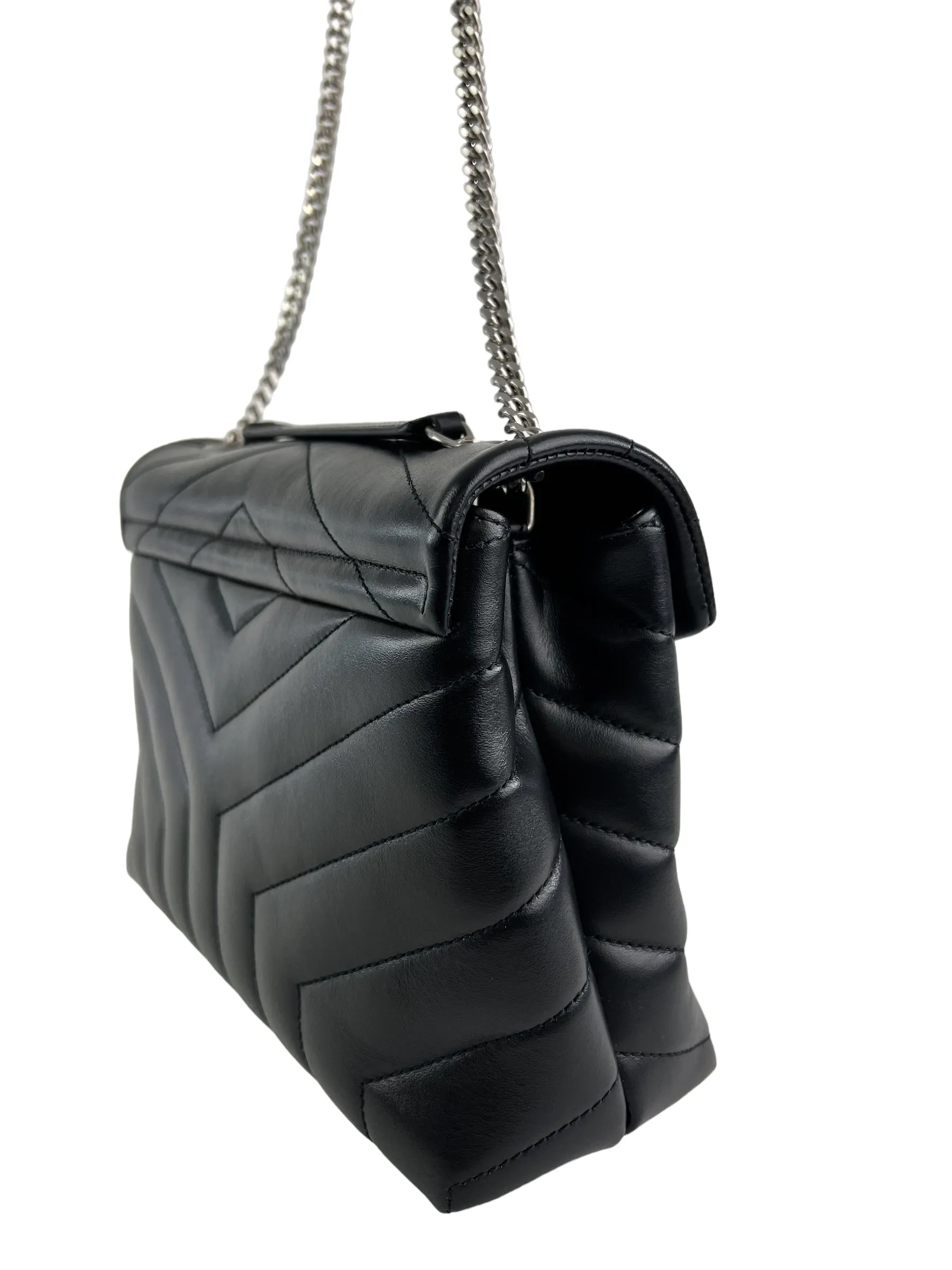 Saint Laurent / YSL Black Chevron Leather Lou Lou Crossbody