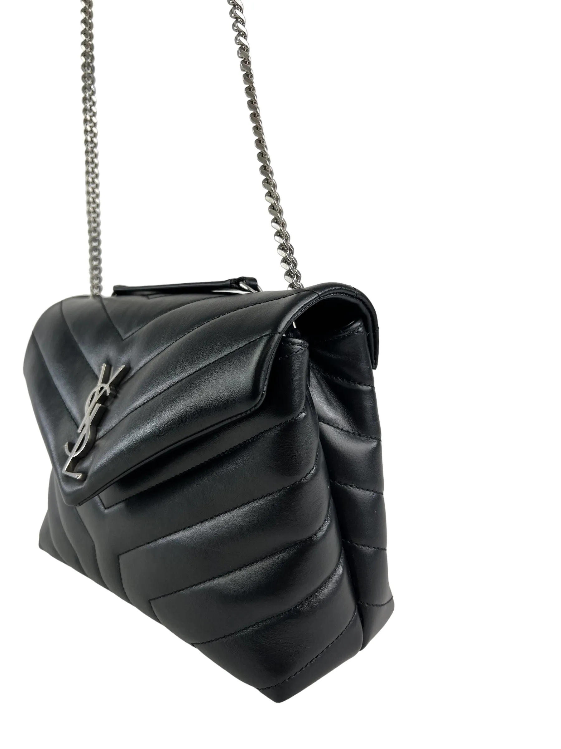 Saint Laurent / YSL Black Chevron Leather Lou Lou Crossbody