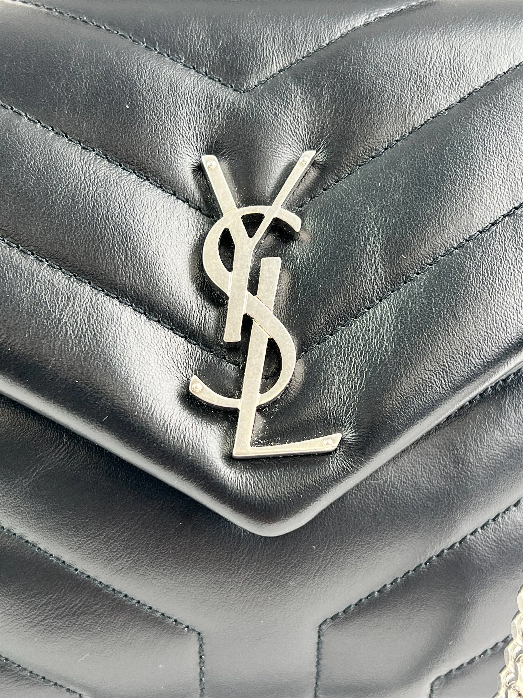 Saint Laurent / YSL Black Chevron Leather Lou Lou Crossbody