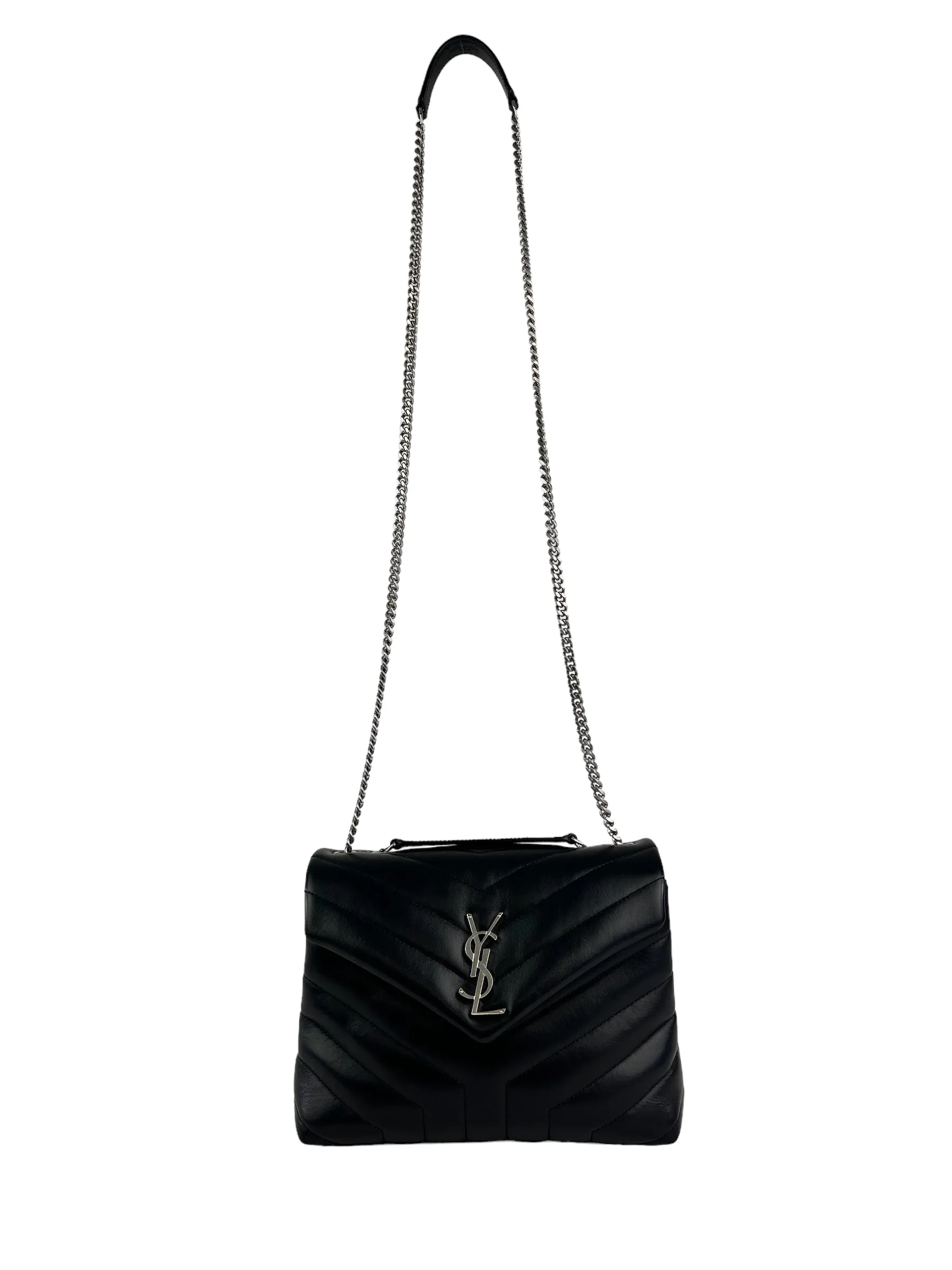 Saint Laurent / YSL Black Chevron Leather Lou Lou Crossbody