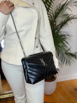 Saint Laurent / YSL Black Chevron Leather Lou Lou Crossbody