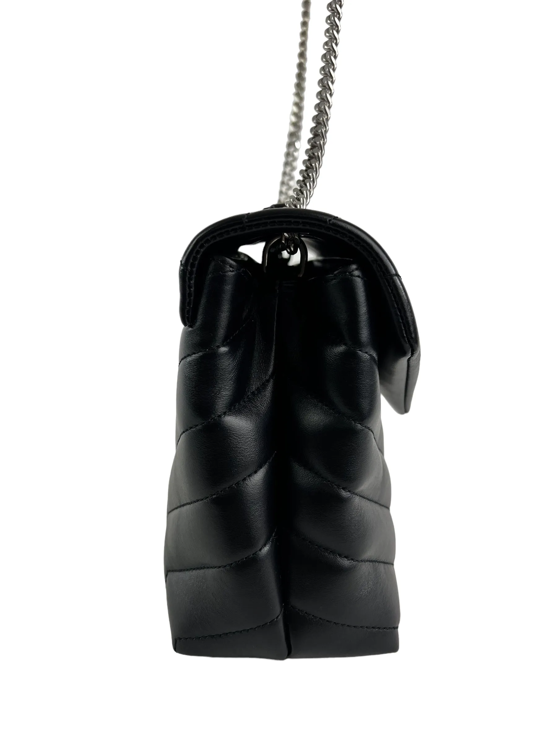 Saint Laurent / YSL Black Chevron Leather Lou Lou Crossbody