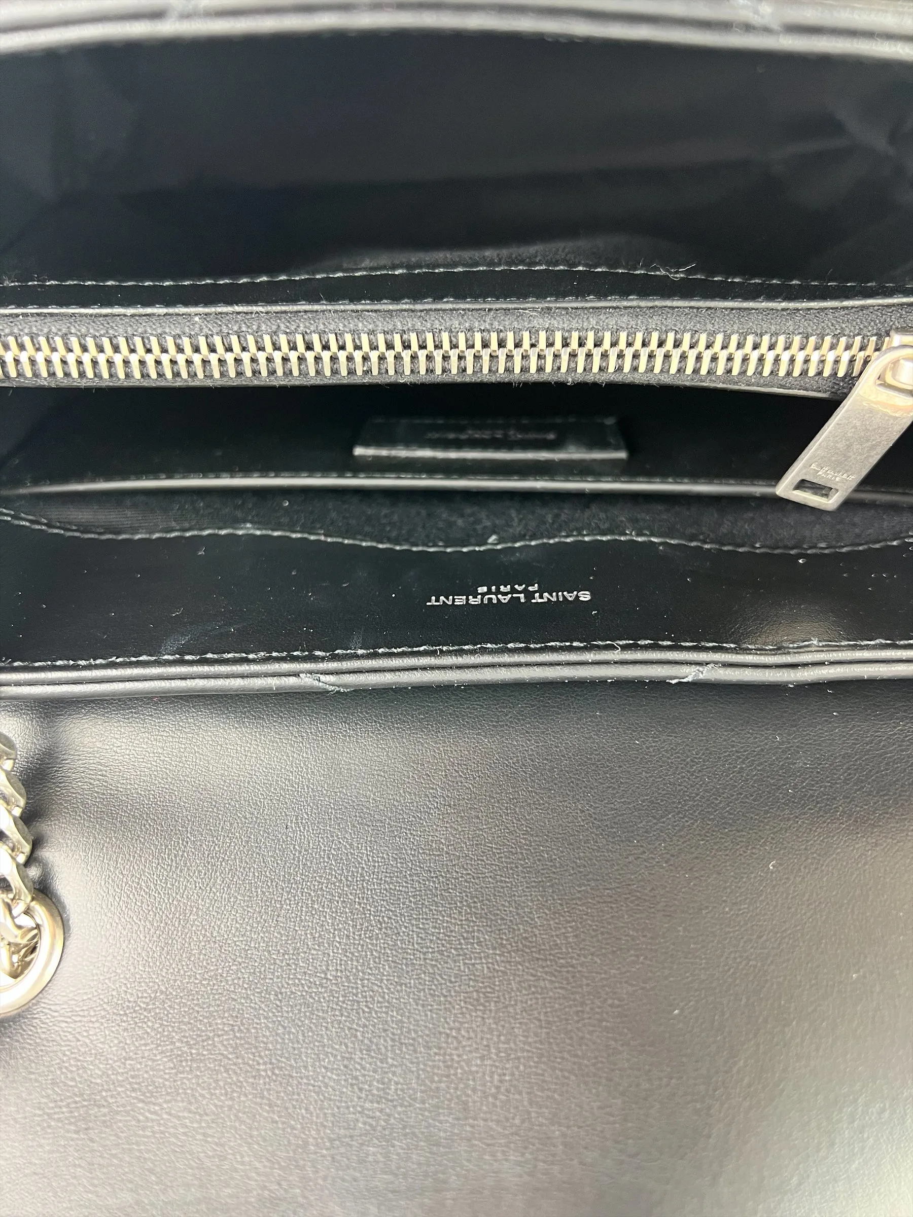 Saint Laurent / YSL Black Chevron Leather Lou Lou Crossbody