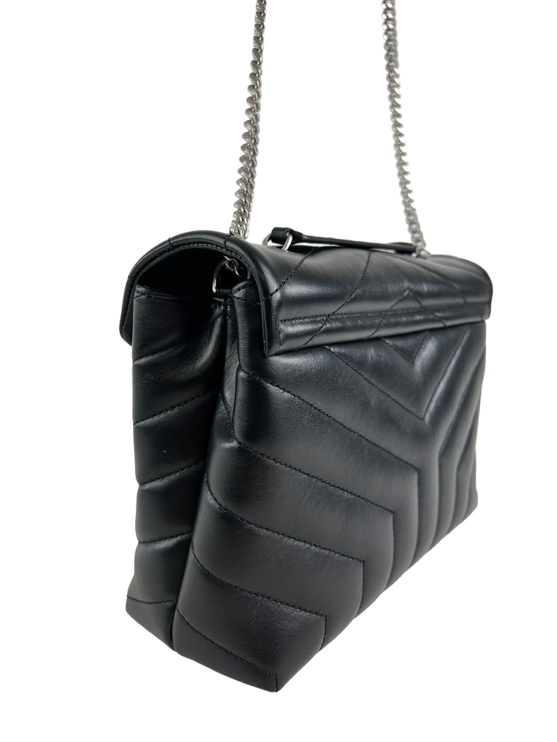 Saint Laurent / YSL Black Chevron Leather Lou Lou Crossbody