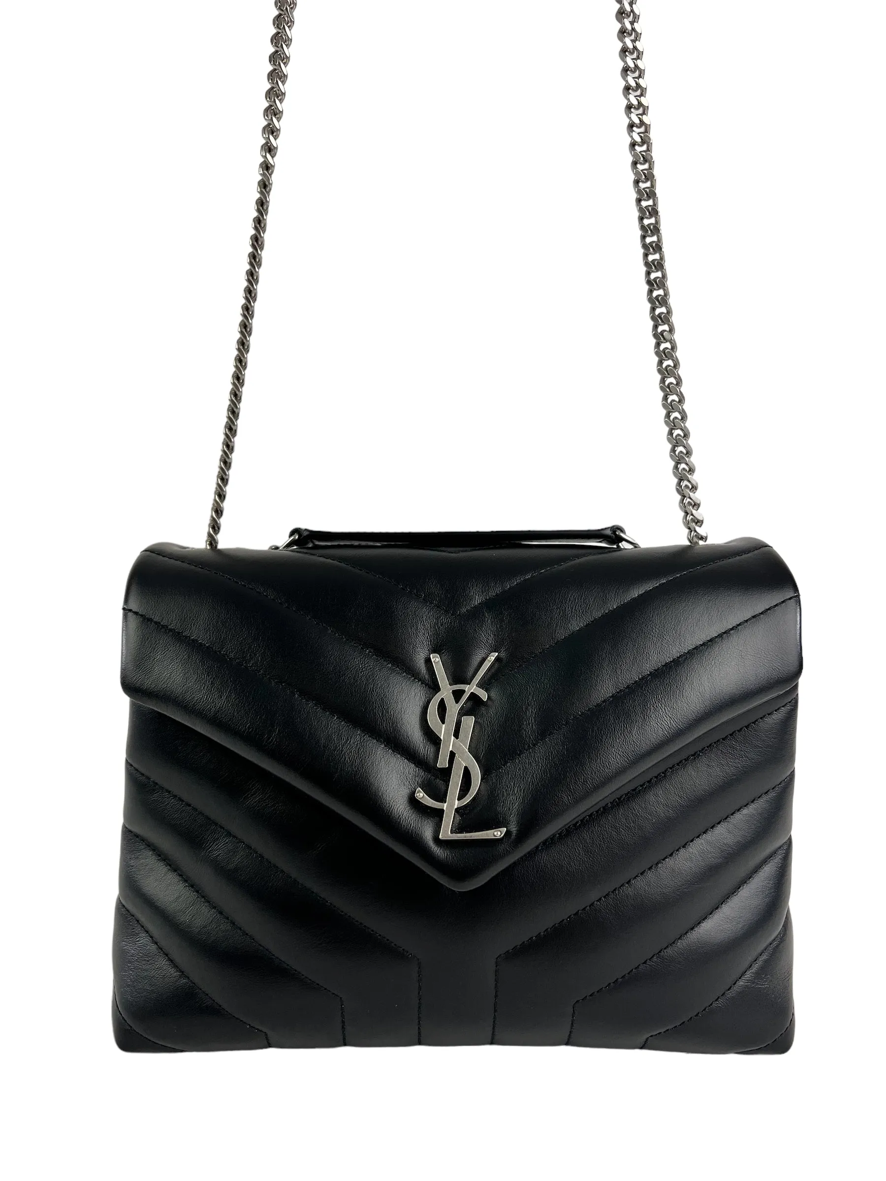 Saint Laurent / YSL Black Chevron Leather Lou Lou Crossbody