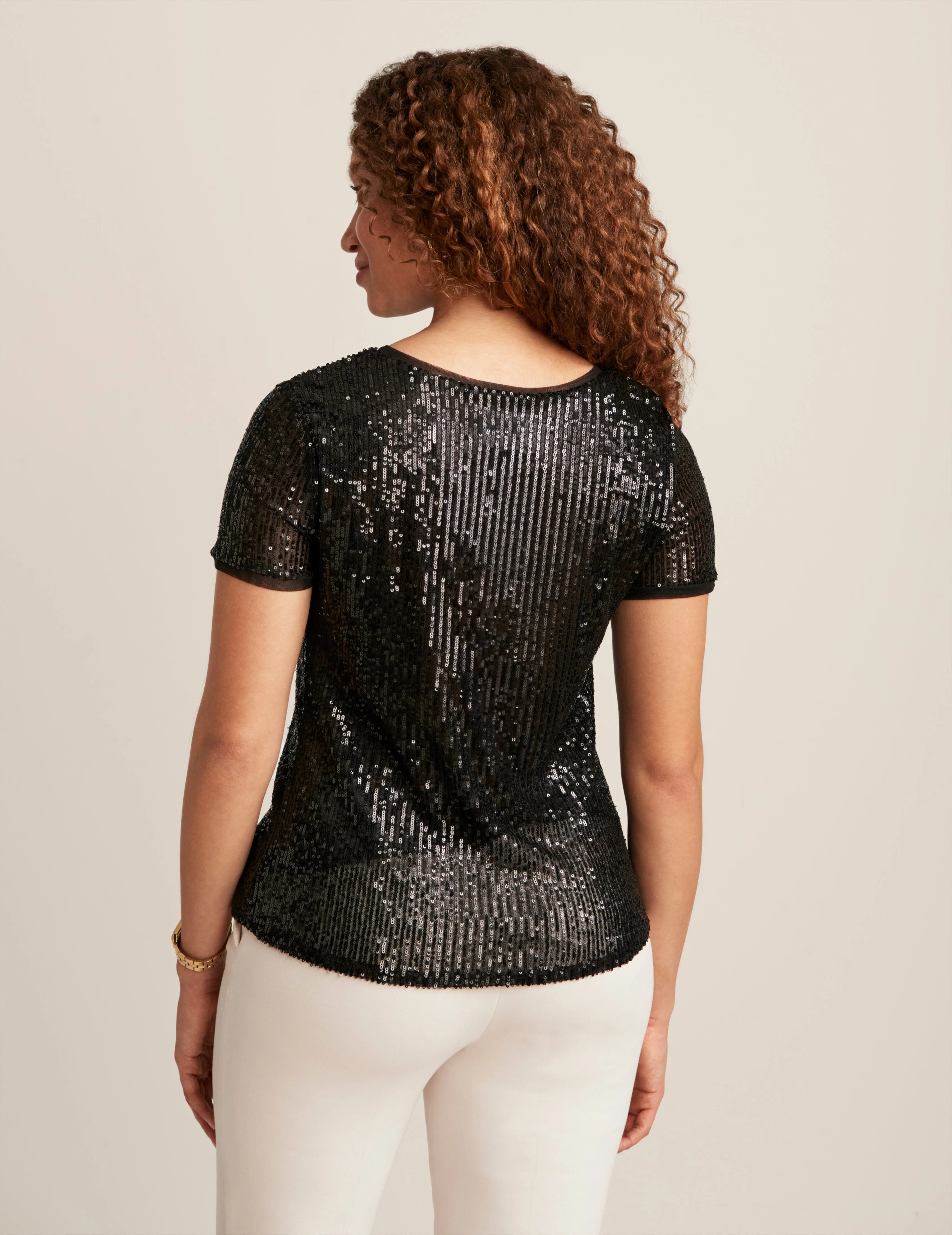 Sequin Mesh Short Sleeve Tee - Sale