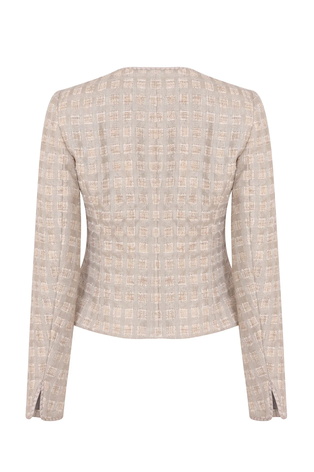 Short Tweed Edge-to-Edge Jacket in Taupe Colours - Gina
