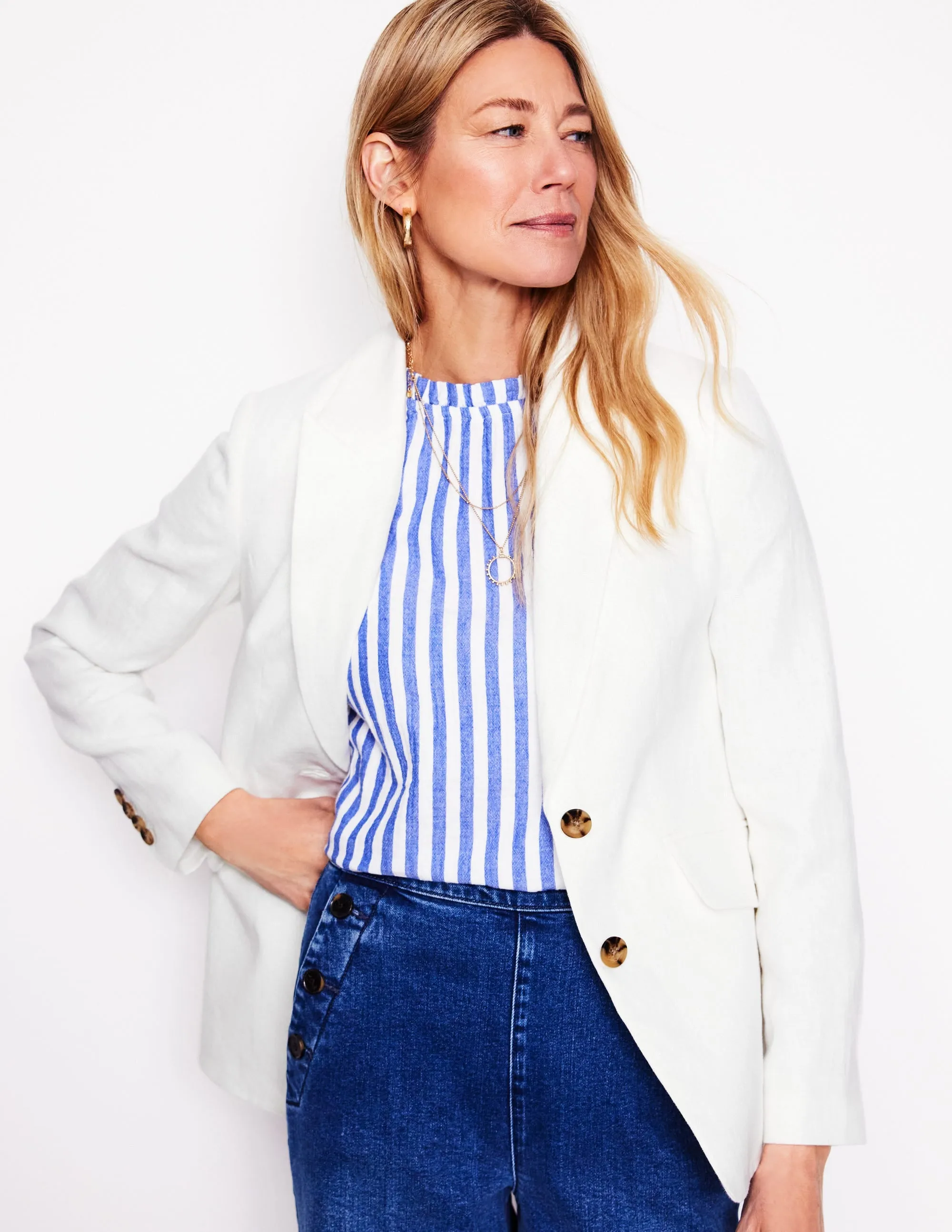 Stamford Linen Blazer-White