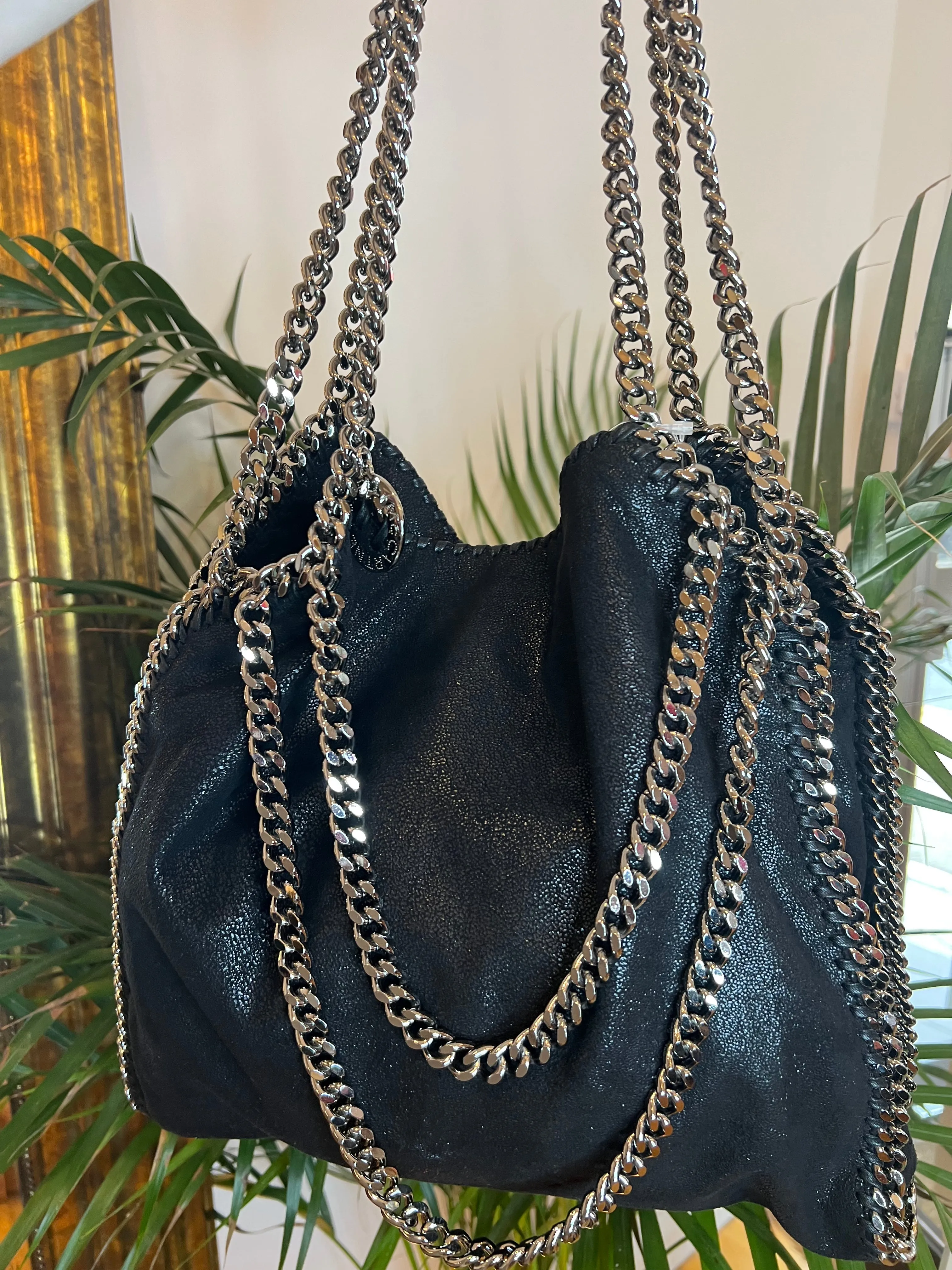 Stella McCartney Black Faux Leather Falabella Shoulder Bag - Newer Style - Triple Chain