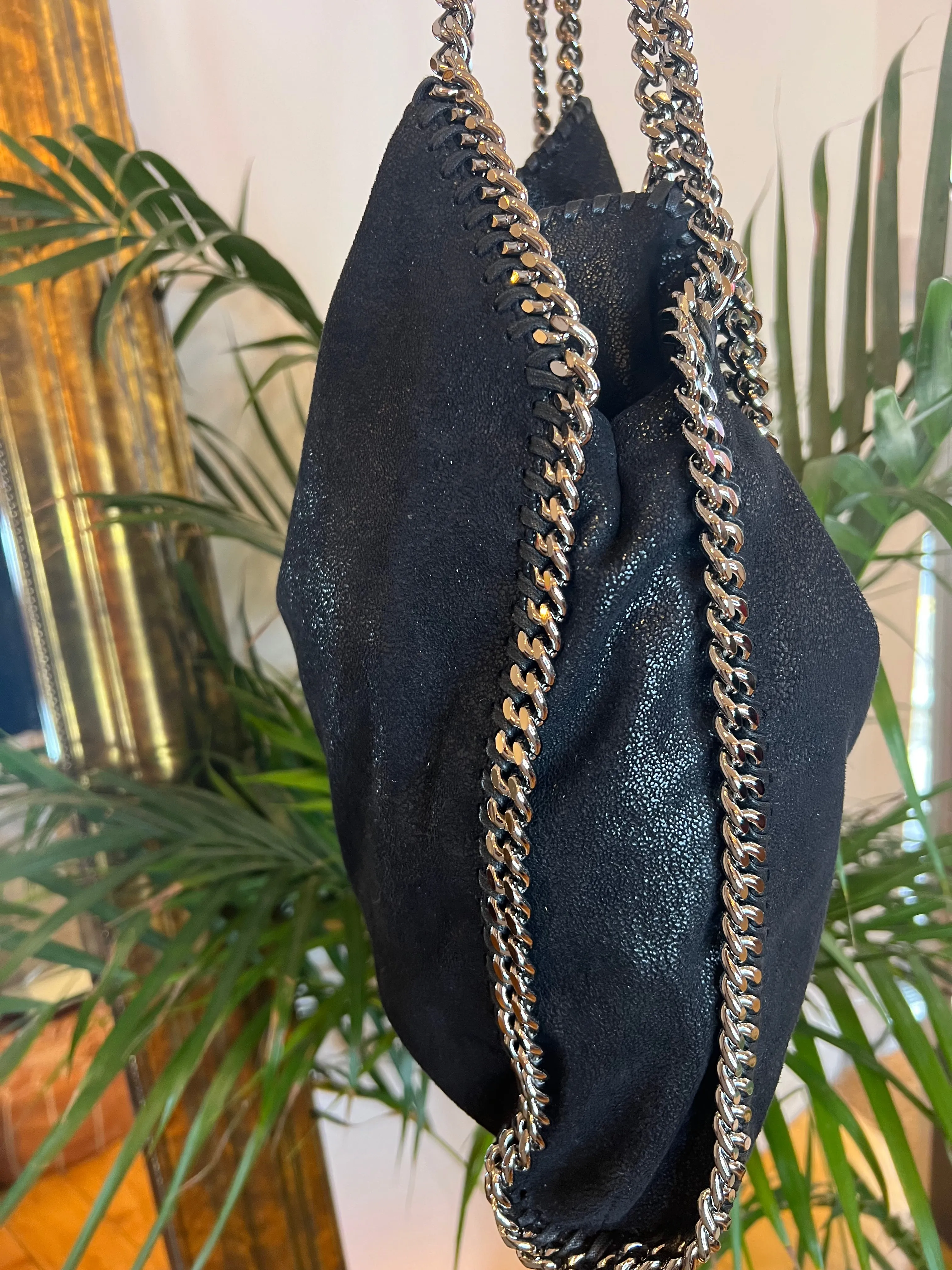 Stella McCartney Black Faux Leather Falabella Shoulder Bag - Newer Style - Triple Chain