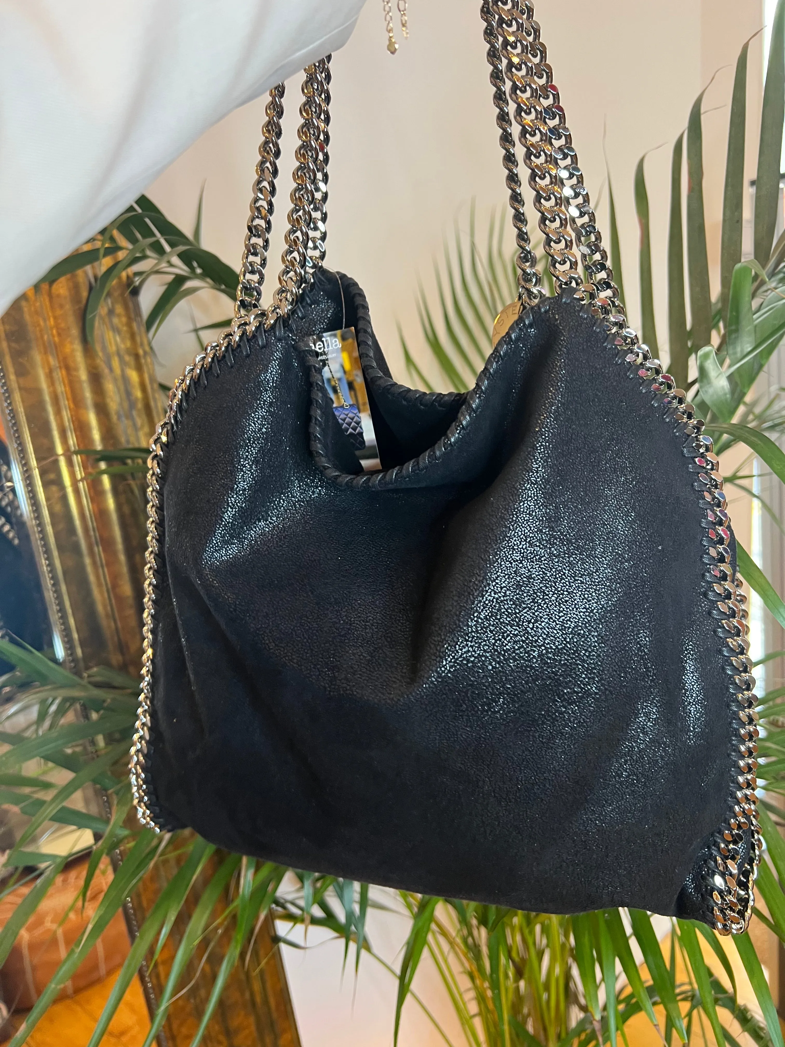 Stella McCartney Black Faux Leather Falabella Shoulder Bag - Newer Style - Triple Chain