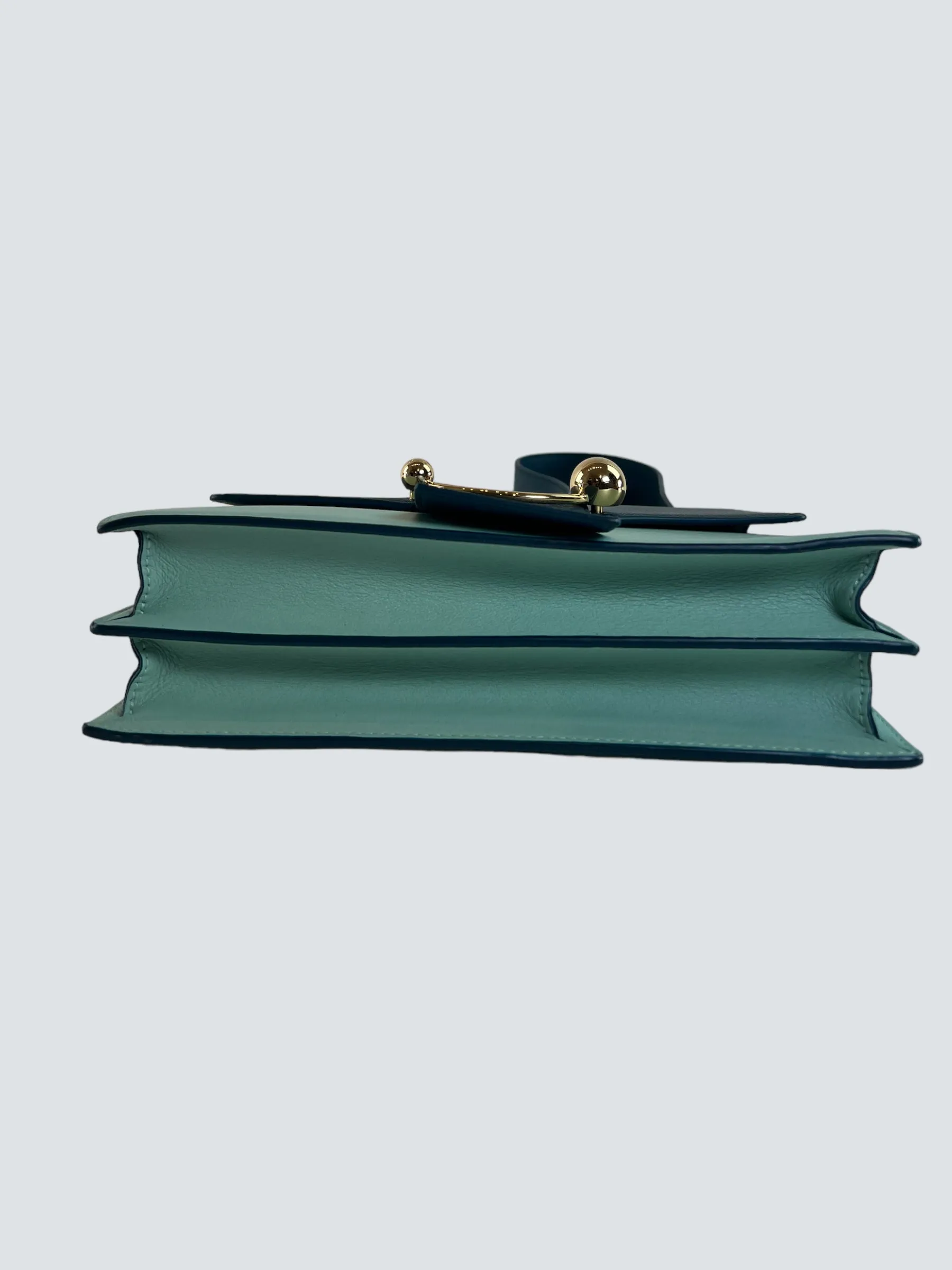 Strathberry Scotland Mint Green and Teal Leather Crescent Shoulder Bag