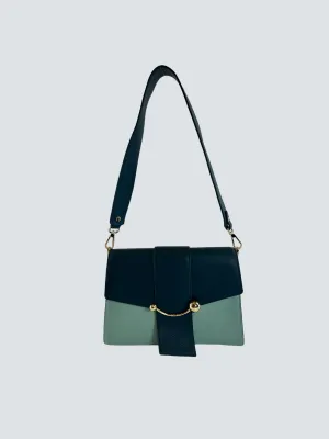 Strathberry Scotland Mint Green and Teal Leather Crescent Shoulder Bag