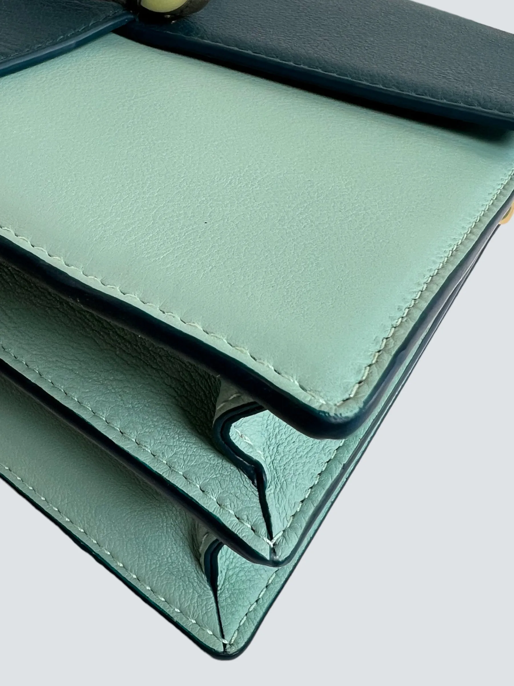 Strathberry Scotland Mint Green and Teal Leather Crescent Shoulder Bag