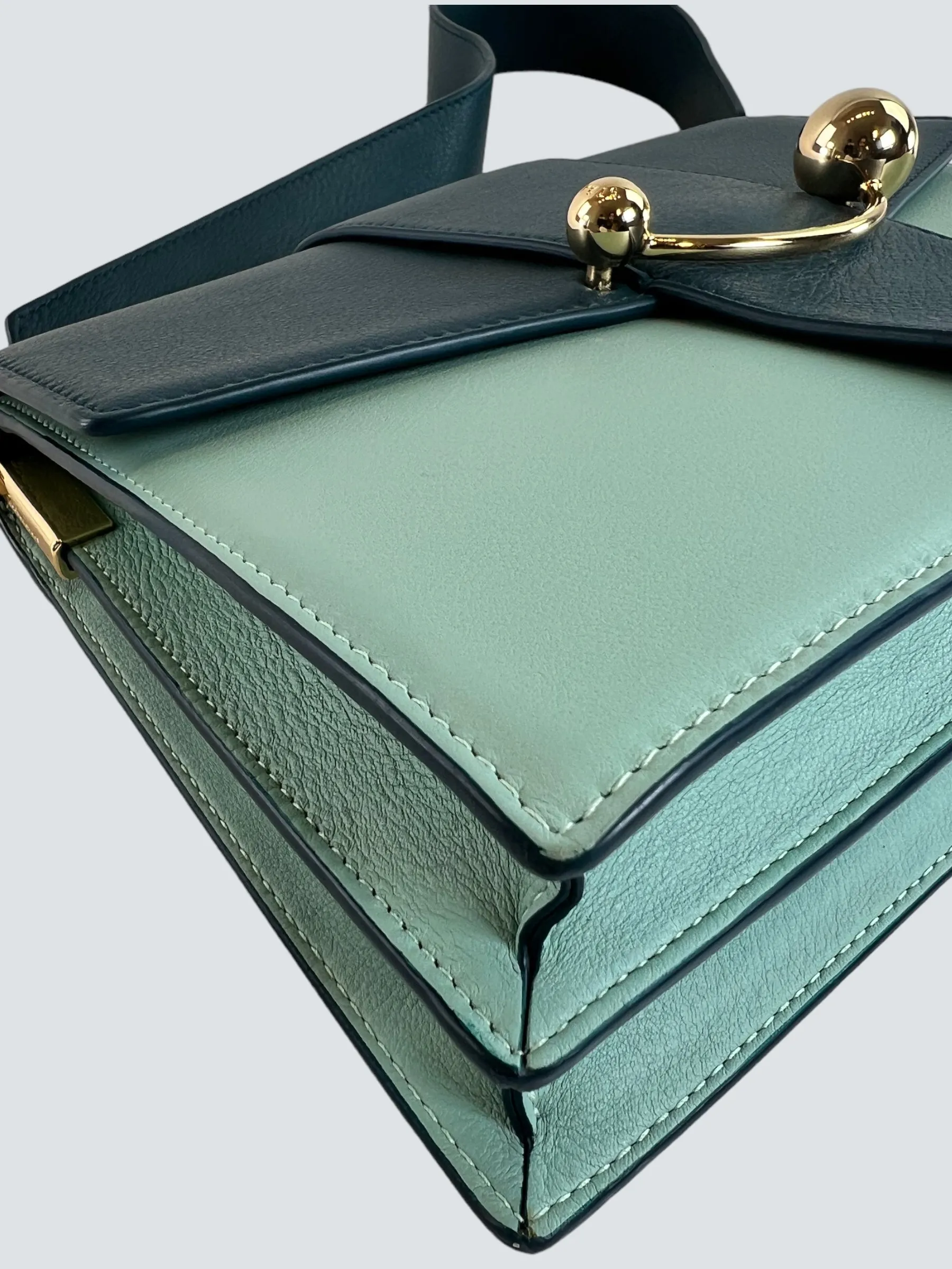 Strathberry Scotland Mint Green and Teal Leather Crescent Shoulder Bag