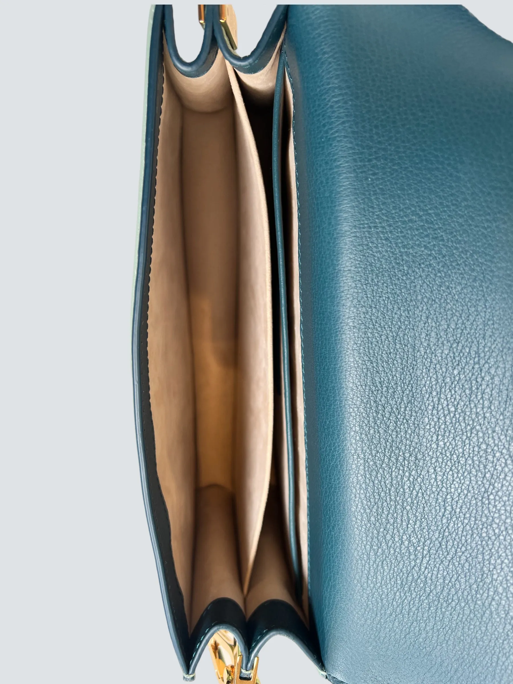 Strathberry Scotland Mint Green and Teal Leather Crescent Shoulder Bag