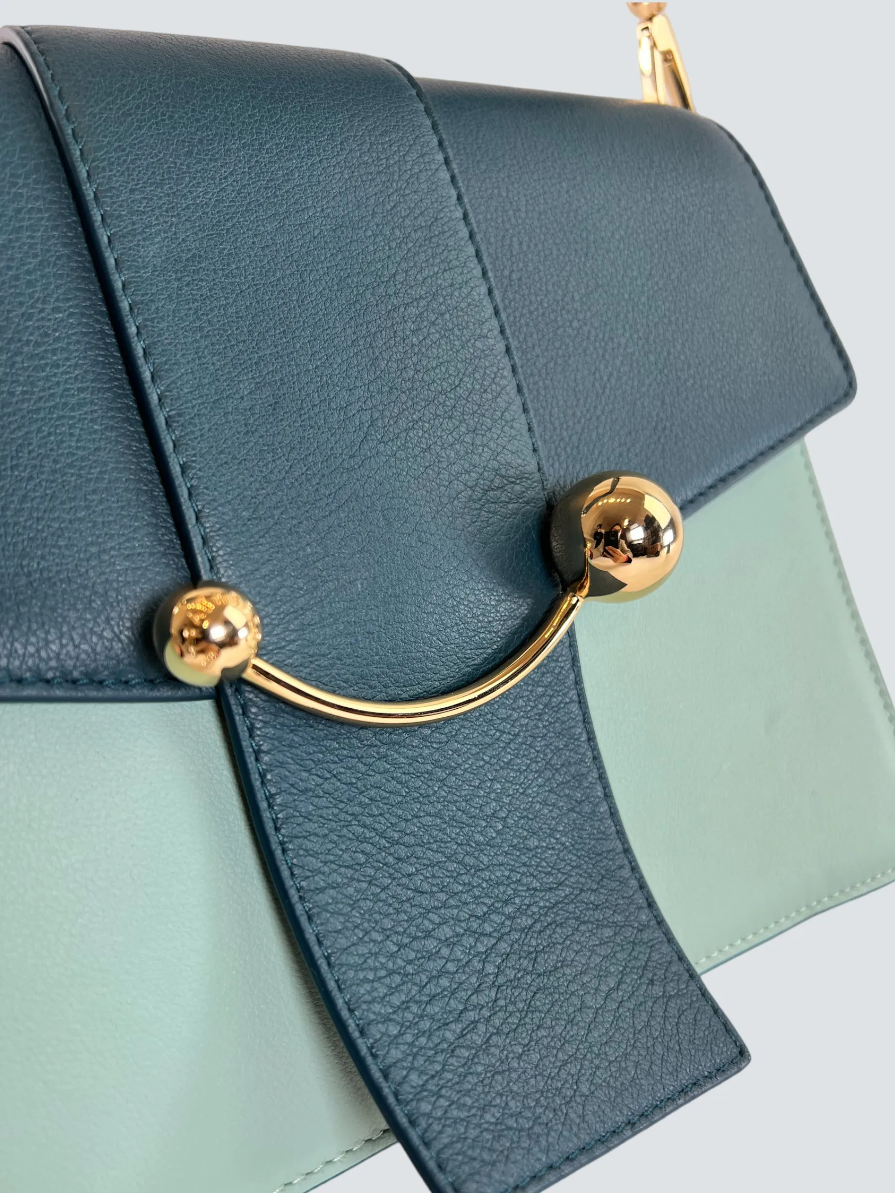 Strathberry Scotland Mint Green and Teal Leather Crescent Shoulder Bag