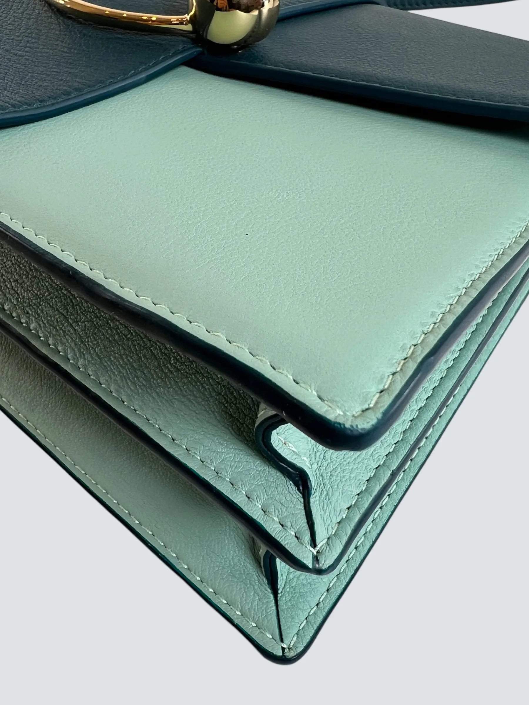 Strathberry Scotland Mint Green and Teal Leather Crescent Shoulder Bag