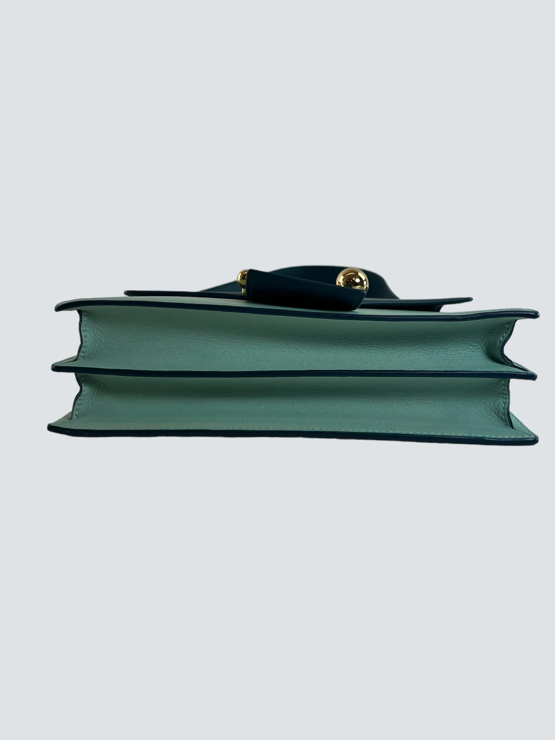Strathberry Scotland Mint Green and Teal Leather Crescent Shoulder Bag