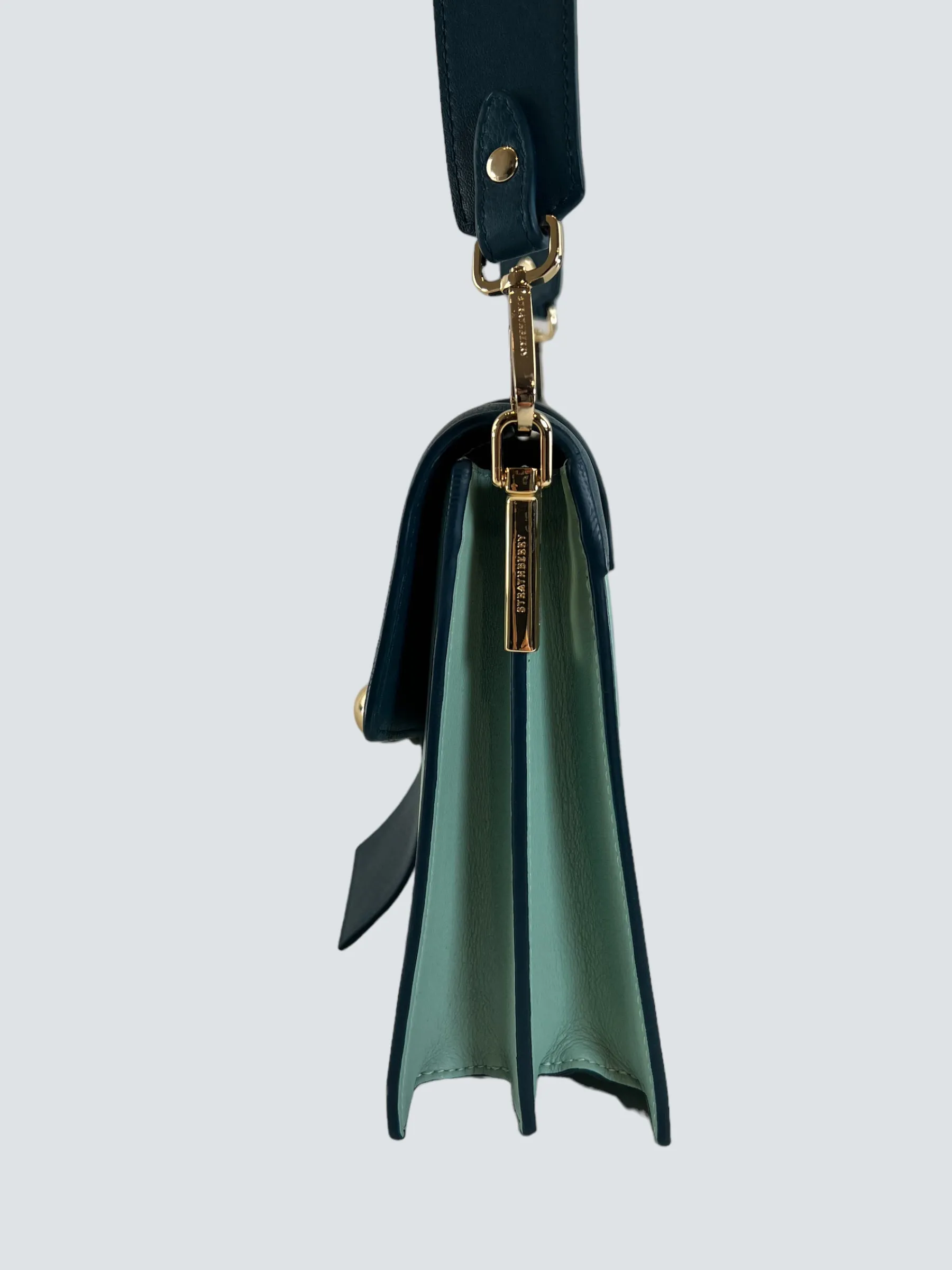 Strathberry Scotland Mint Green and Teal Leather Crescent Shoulder Bag
