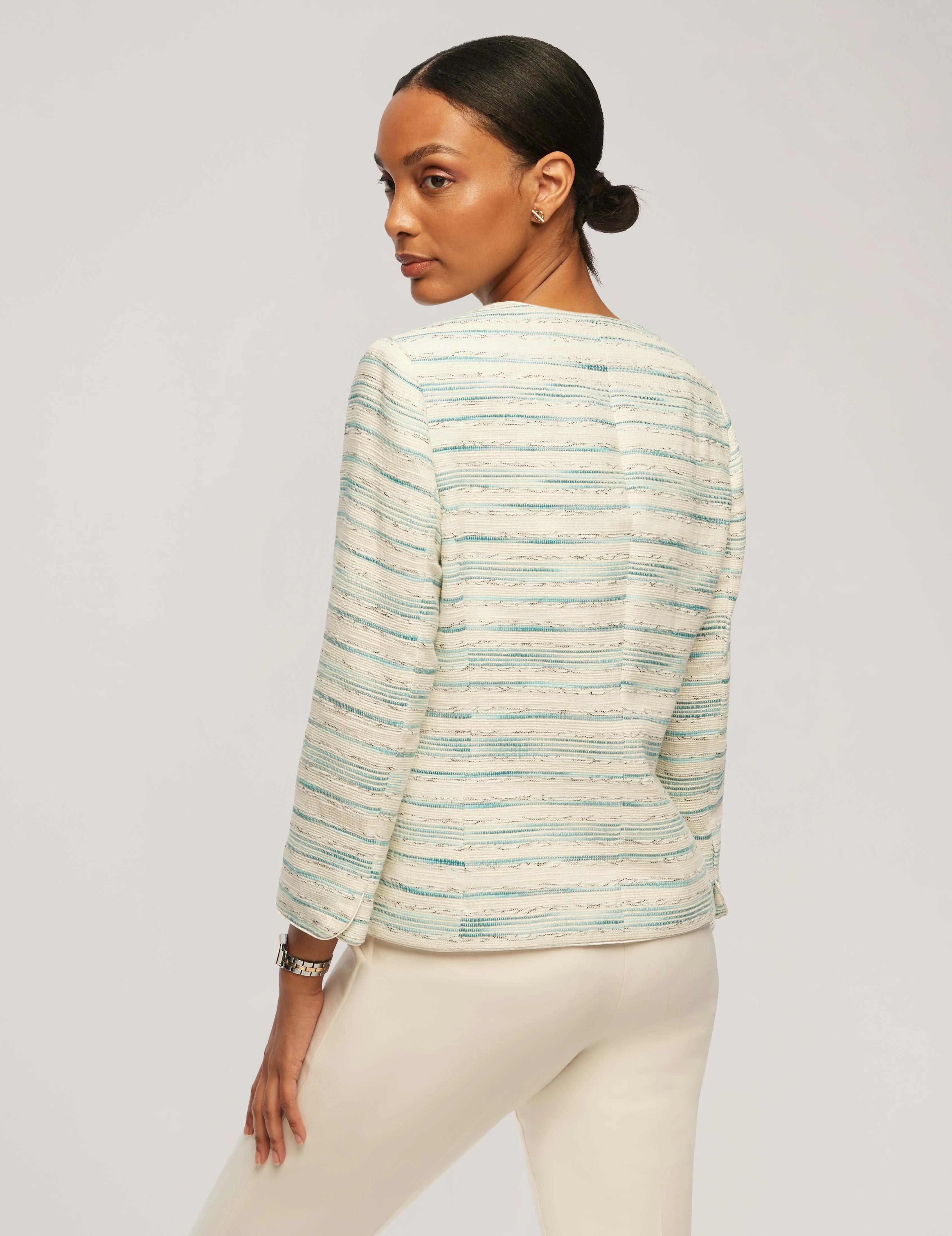 Stripe Tweed Piped Cardigan Jacket- Sale