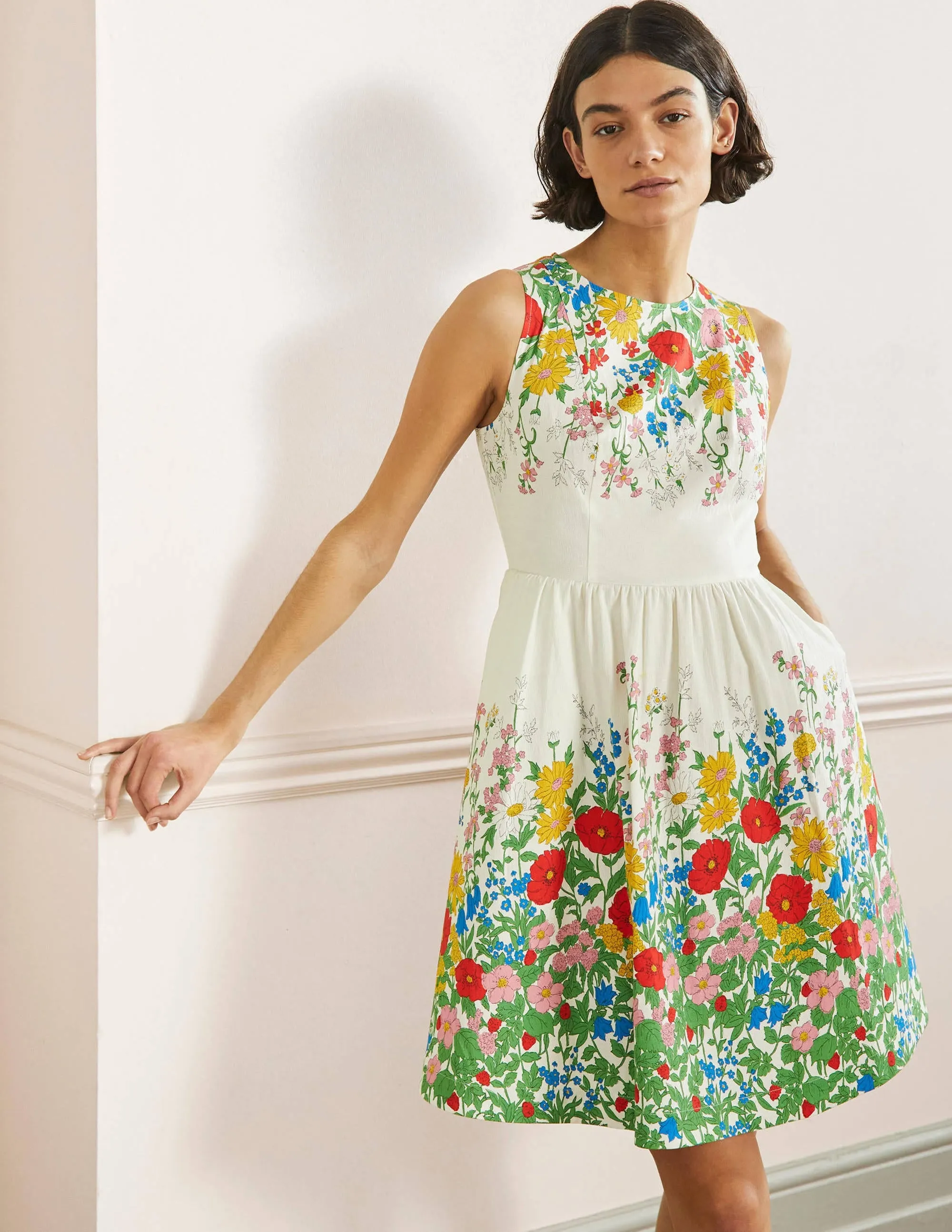 Tara Fit-and-Flare Dress-Ivory. Botanical Terrace