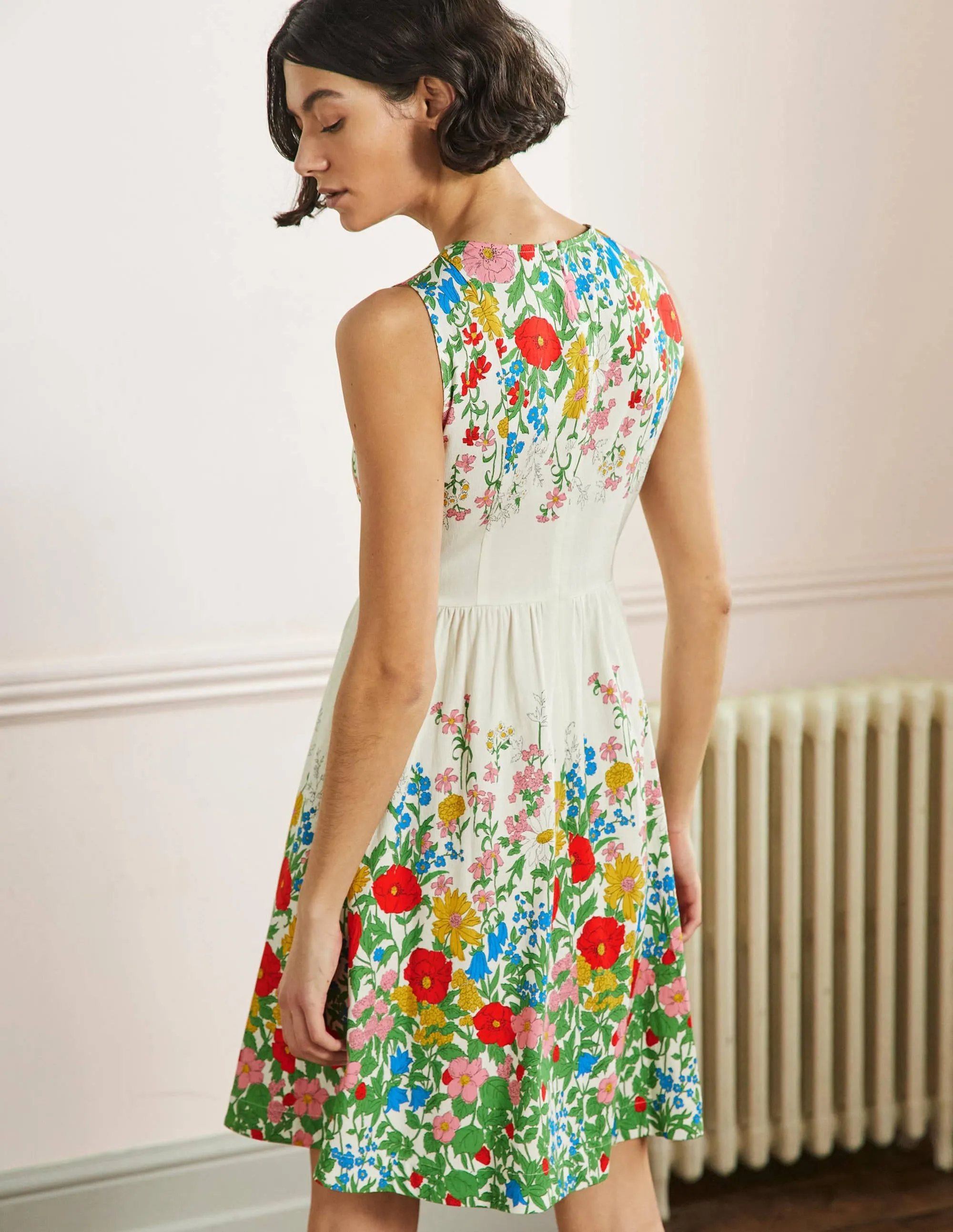 Tara Fit-and-Flare Dress-Ivory. Botanical Terrace