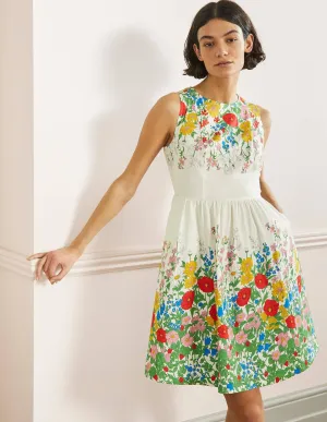 Tara Fit-and-Flare Dress-Ivory. Botanical Terrace