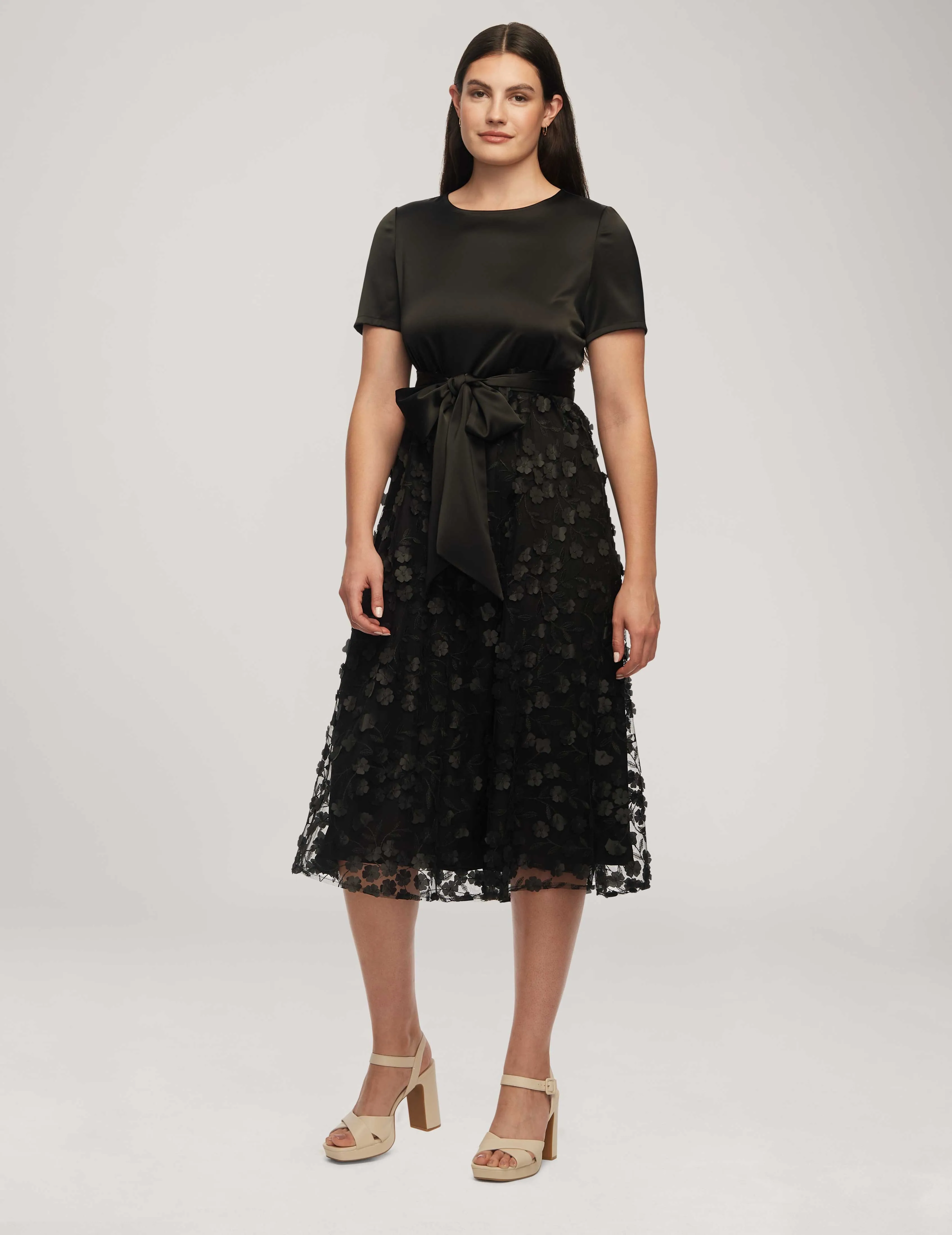 Tie Waist Combo Midi Dress- Sale