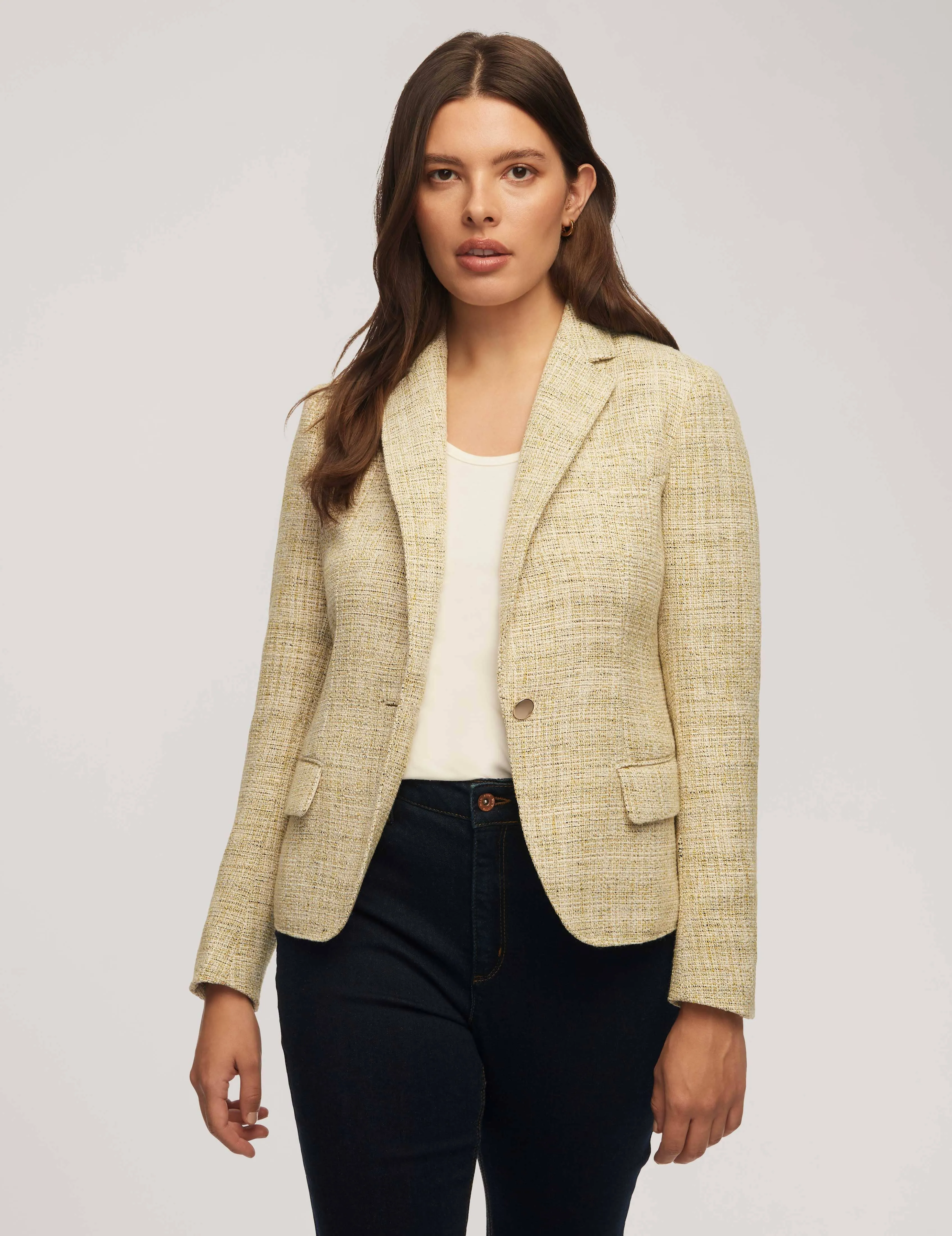 Tweed One Button Notch Collar Jacket- Sale